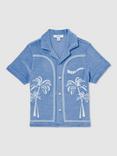 Reiss Kids' Barnes Towelling Short Sleeve Shirt, Airforce Blue