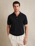 Reiss Asher Short Sleeve Cotton Silk Blend Polo Shirt, Navy