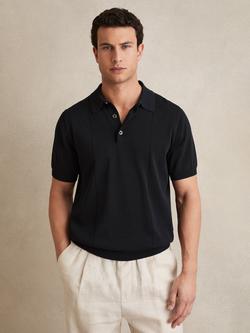 Reiss Asher Short Sleeve Cotton Silk Blend Polo Shirt, Navy, Navy