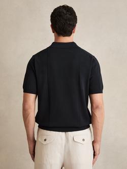 Reiss Asher Short Sleeve Cotton Silk Blend Polo Shirt, Navy - view 2, Navy