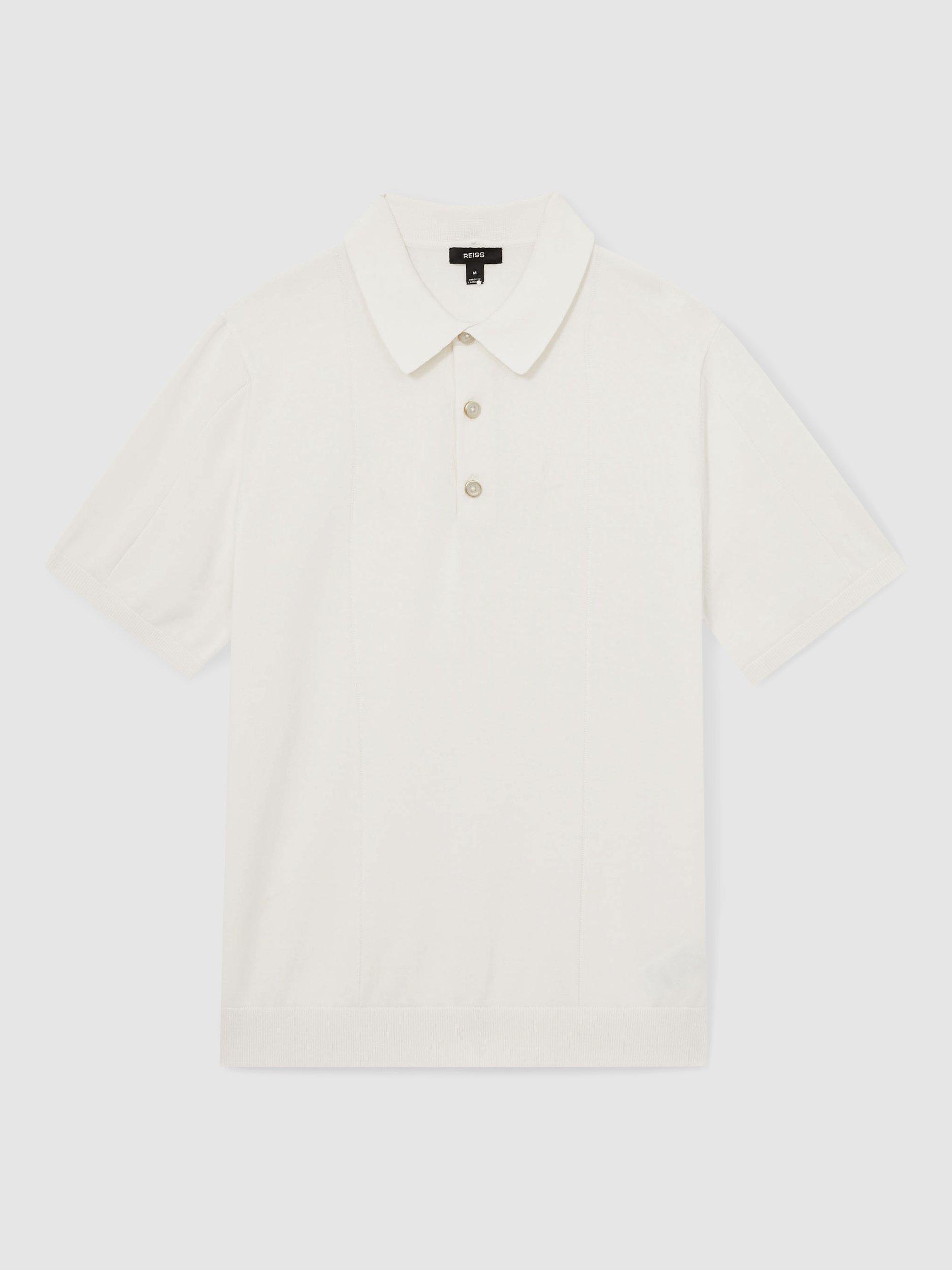 Product image 4 of 5, which shows Reiss Cotton Asher Regular Fit Short Sleeve Polo Shirt, Off White, XS