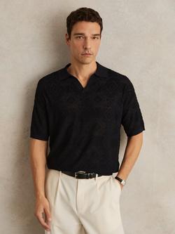 Reiss Banks Short Sleeve Jacquard Loop Stitch Polo Shirt, Navy, Navy