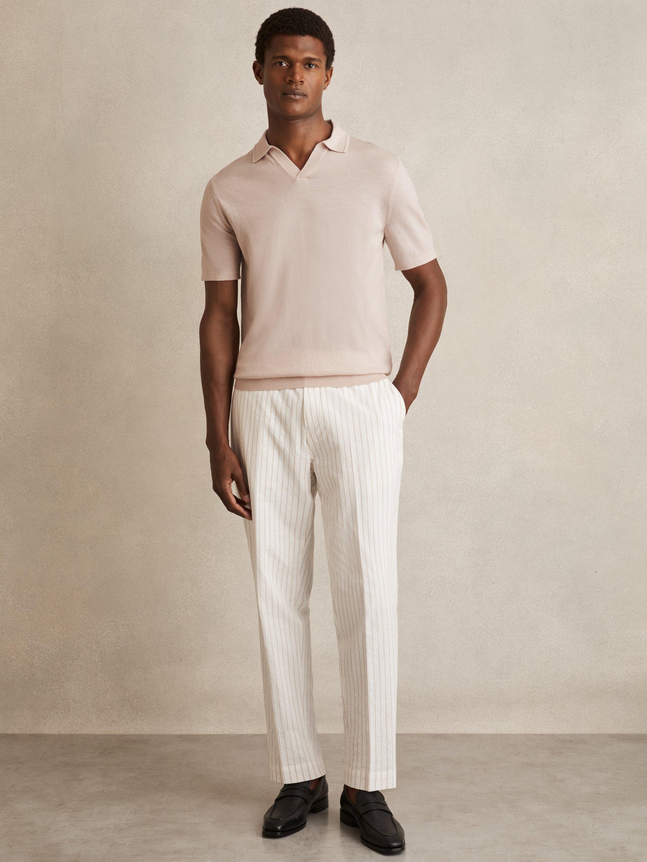 Product image 1 of 5, which shows Reiss Duchie Merino Wool Polo Shirt, Beige, XS
