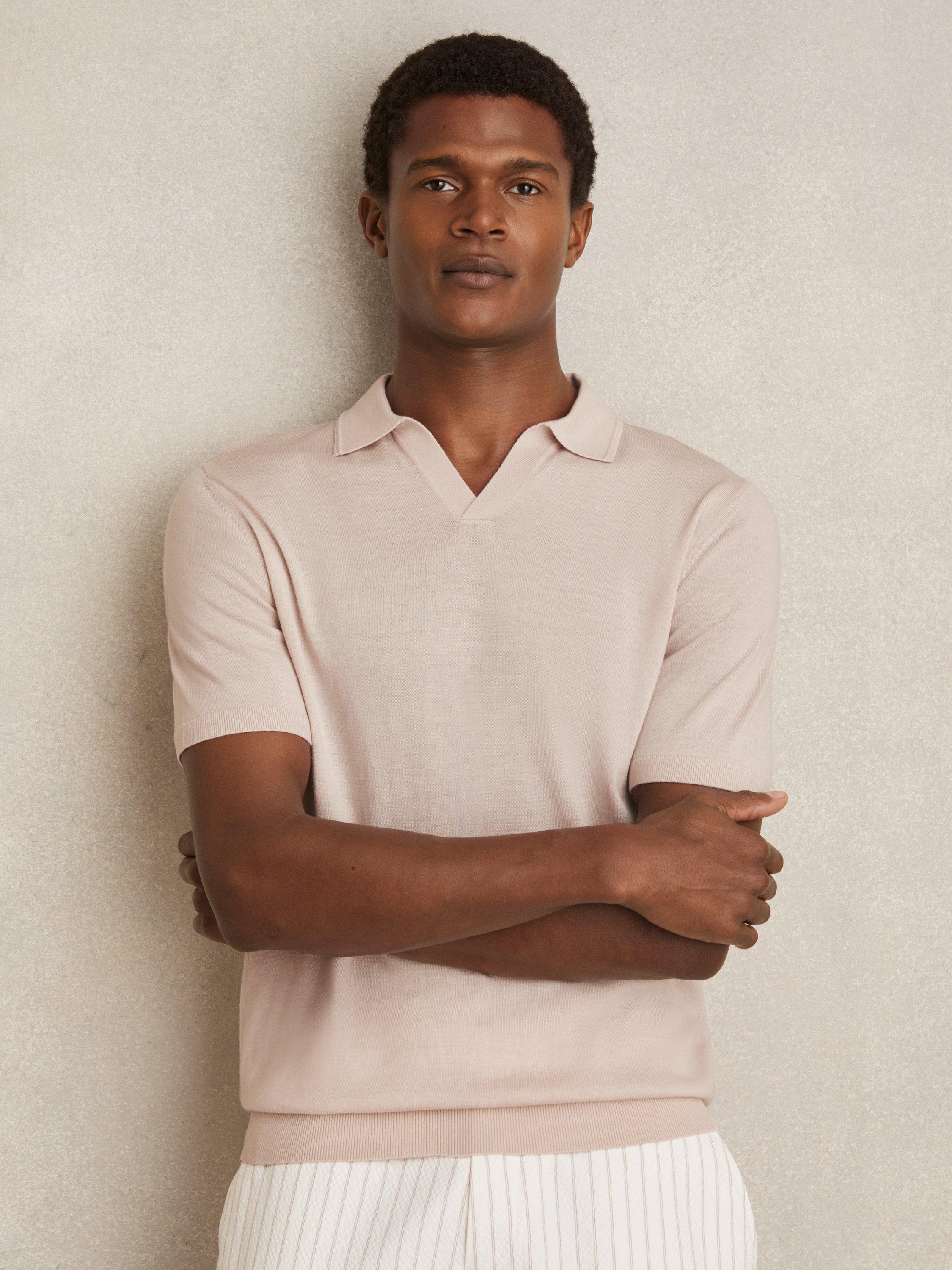 Product image 4 of 5, which shows Reiss Duchie Merino Wool Polo Shirt, Beige, XS