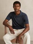 Reiss Duchie Short Sleeve Open Collar Merino Wool Polo Shirt, Navy, Navy
