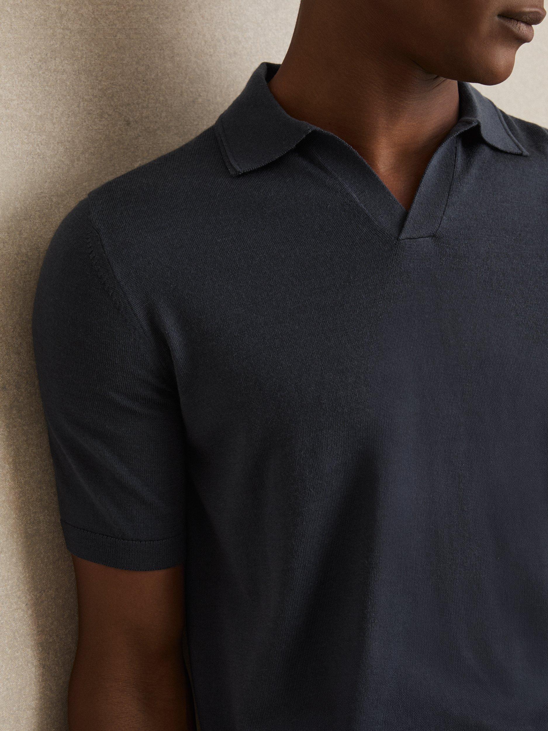 Product image 5 of 5, which shows Reiss Duchie Short Sleeve Open Collar Merino Wool Polo Shirt, Navy, XS