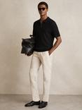 Reiss Regis Short Sleeve Half Zip Textured Polo Shirt, Black