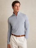 Reiss Blackhall Merino Wool Zip-Neck Jumper, Soft Blue