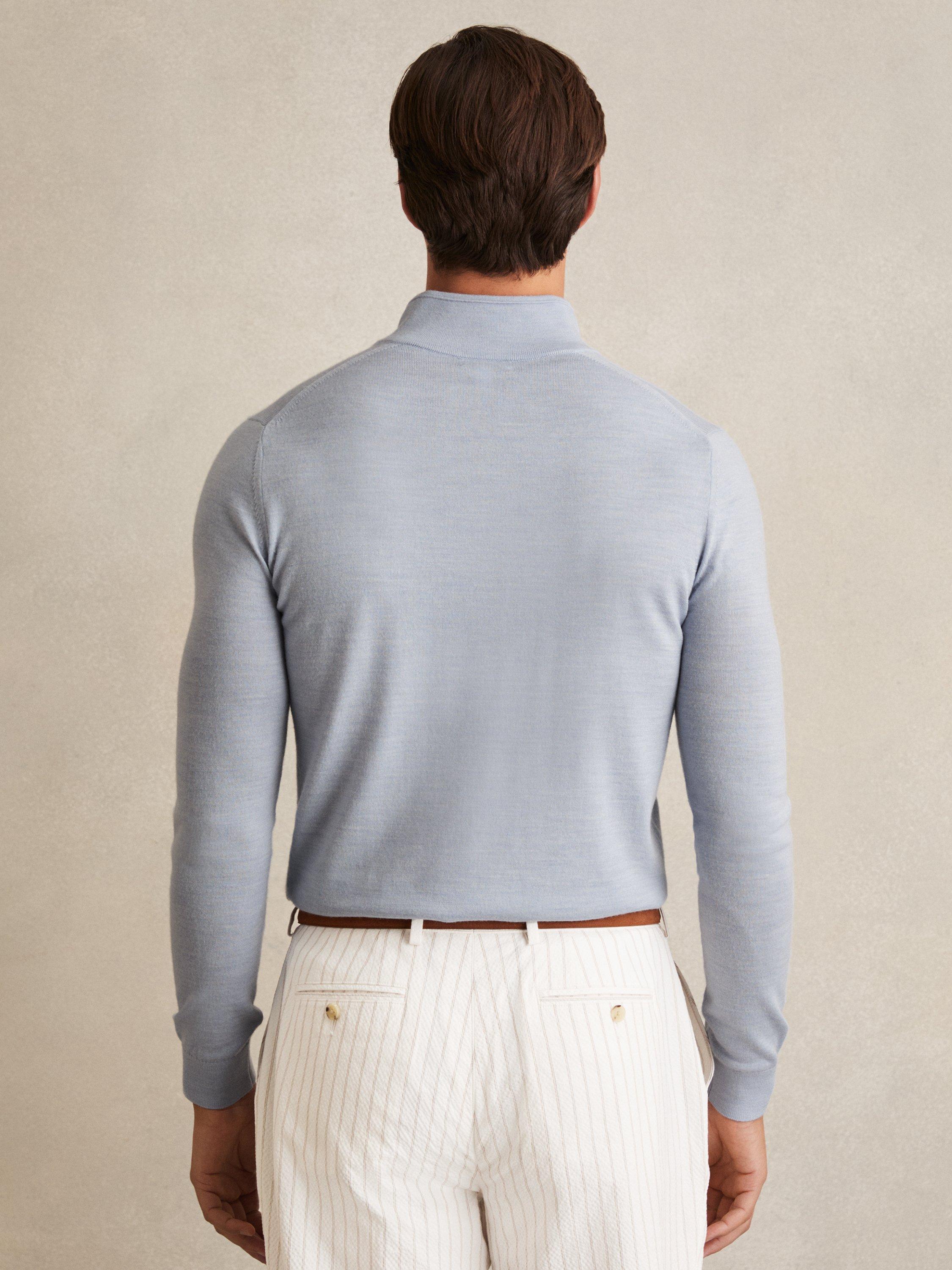 Product image 5 of 5, which shows Reiss Blackhall Merino Wool Zip-Neck Jumper, Soft Blue, XS