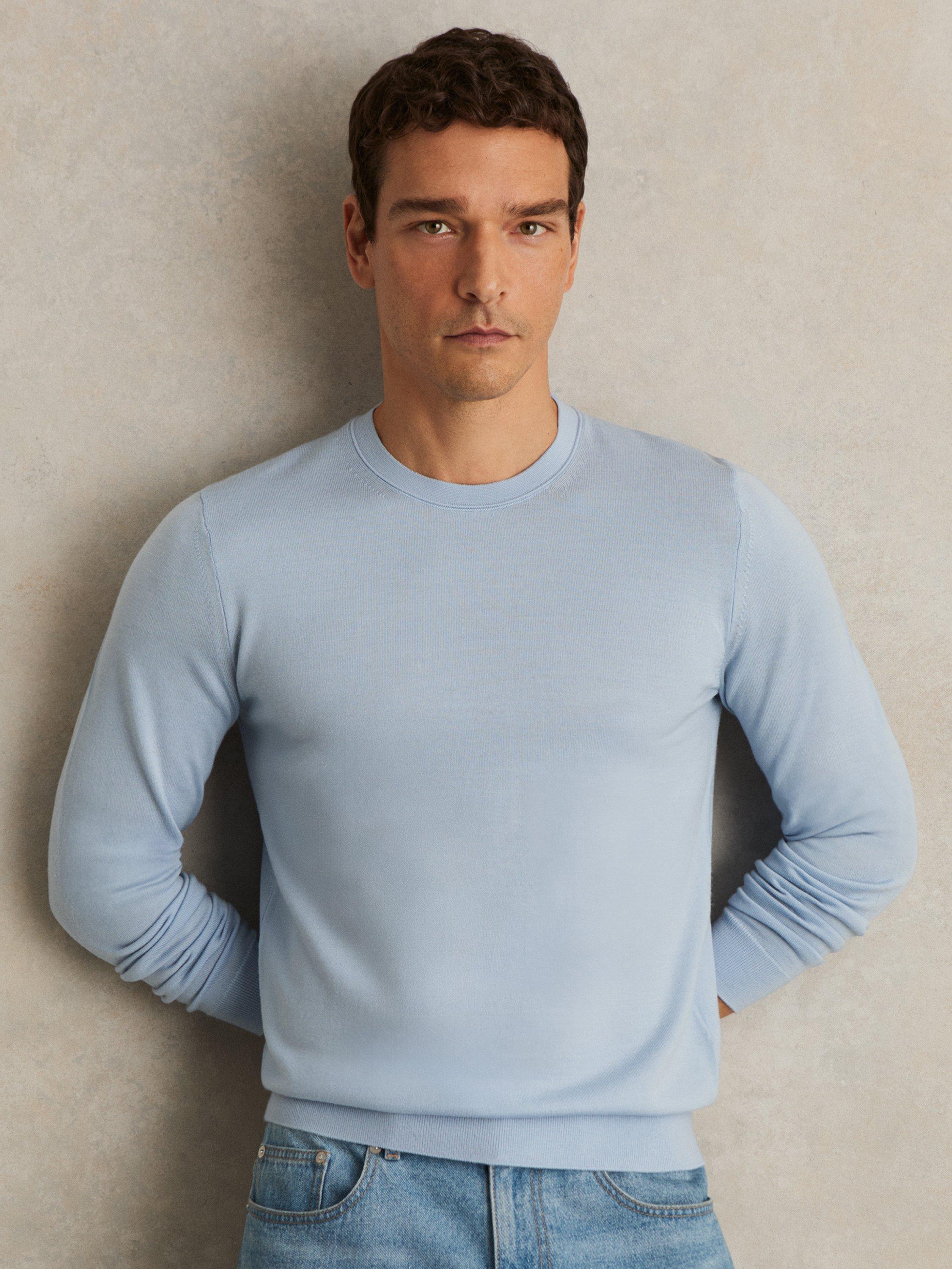 Product image 1 of 4, which shows Reiss Wessex Wool Fitted Jumper, Soft Blue, XS