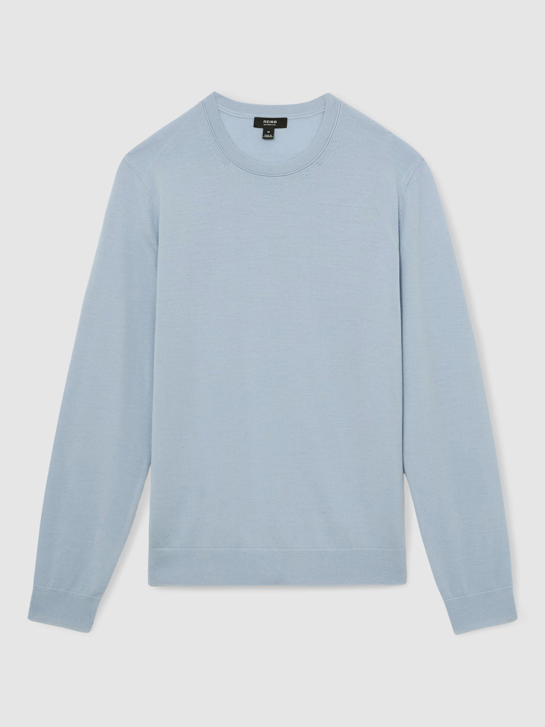Product image 2 of 4, which shows Reiss Wessex Wool Fitted Jumper, Soft Blue, XS