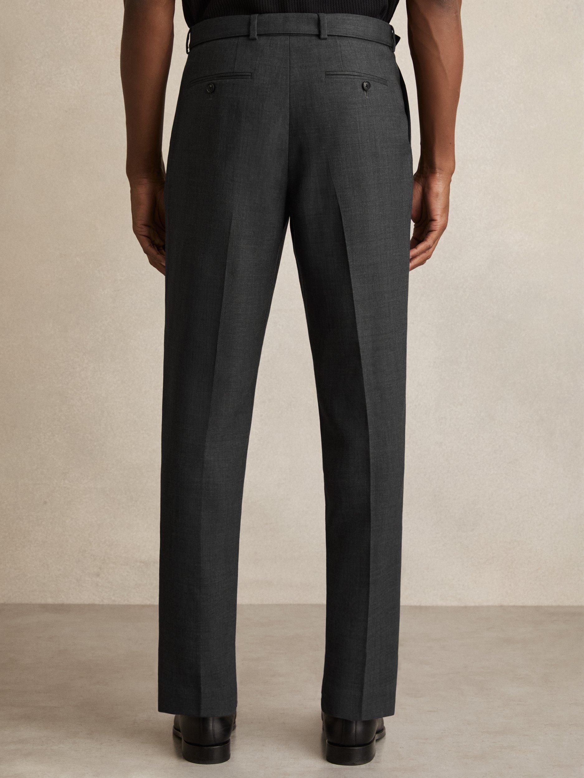 Product image 2 of 5, which shows Reiss Strap Wool Blend Tapered Trousers, Charcoal Grey, 30R