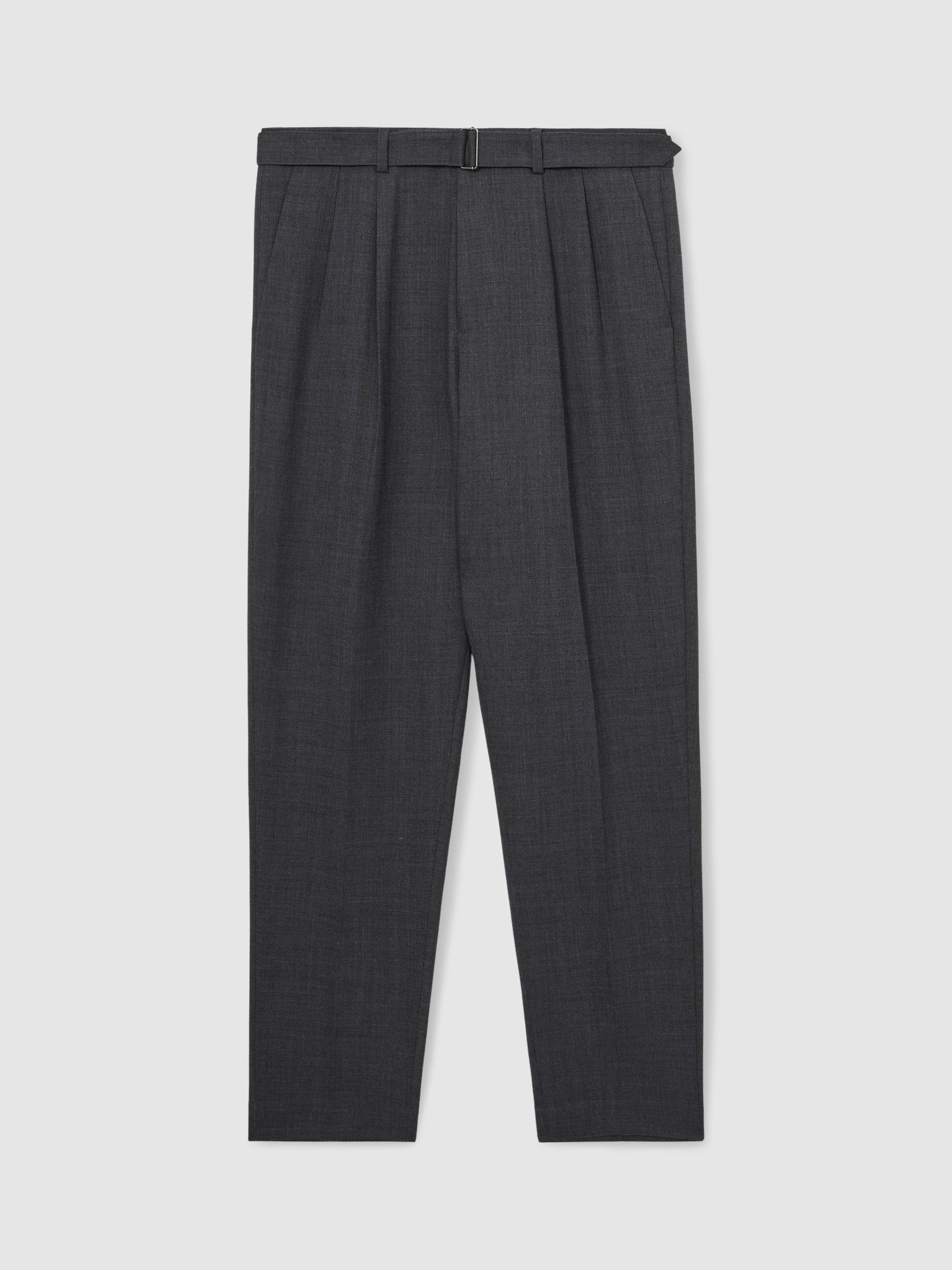 Product image 3 of 5, which shows Reiss Strap Wool Blend Tapered Trousers, Charcoal Grey, 30R