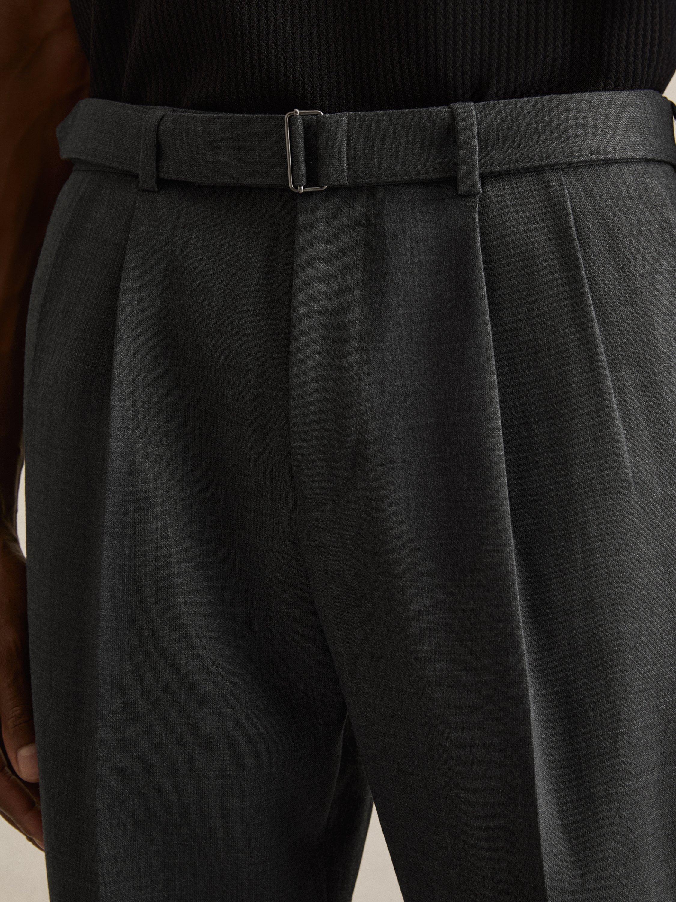 Product image 4 of 5, which shows Reiss Strap Wool Blend Tapered Trousers, Charcoal Grey, 30R