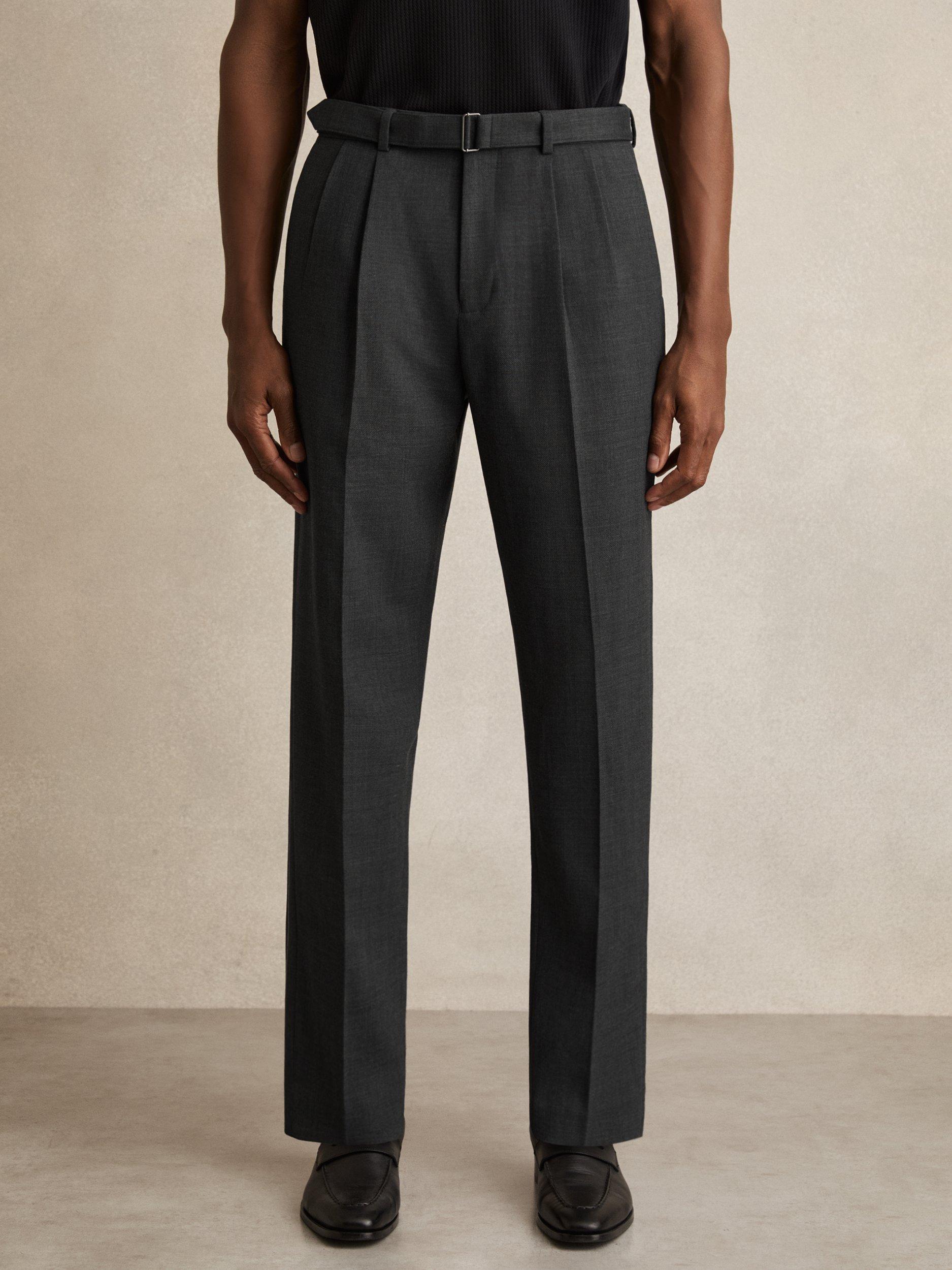 Product image 5 of 5, which shows Reiss Strap Wool Blend Tapered Trousers, Charcoal Grey, 30R