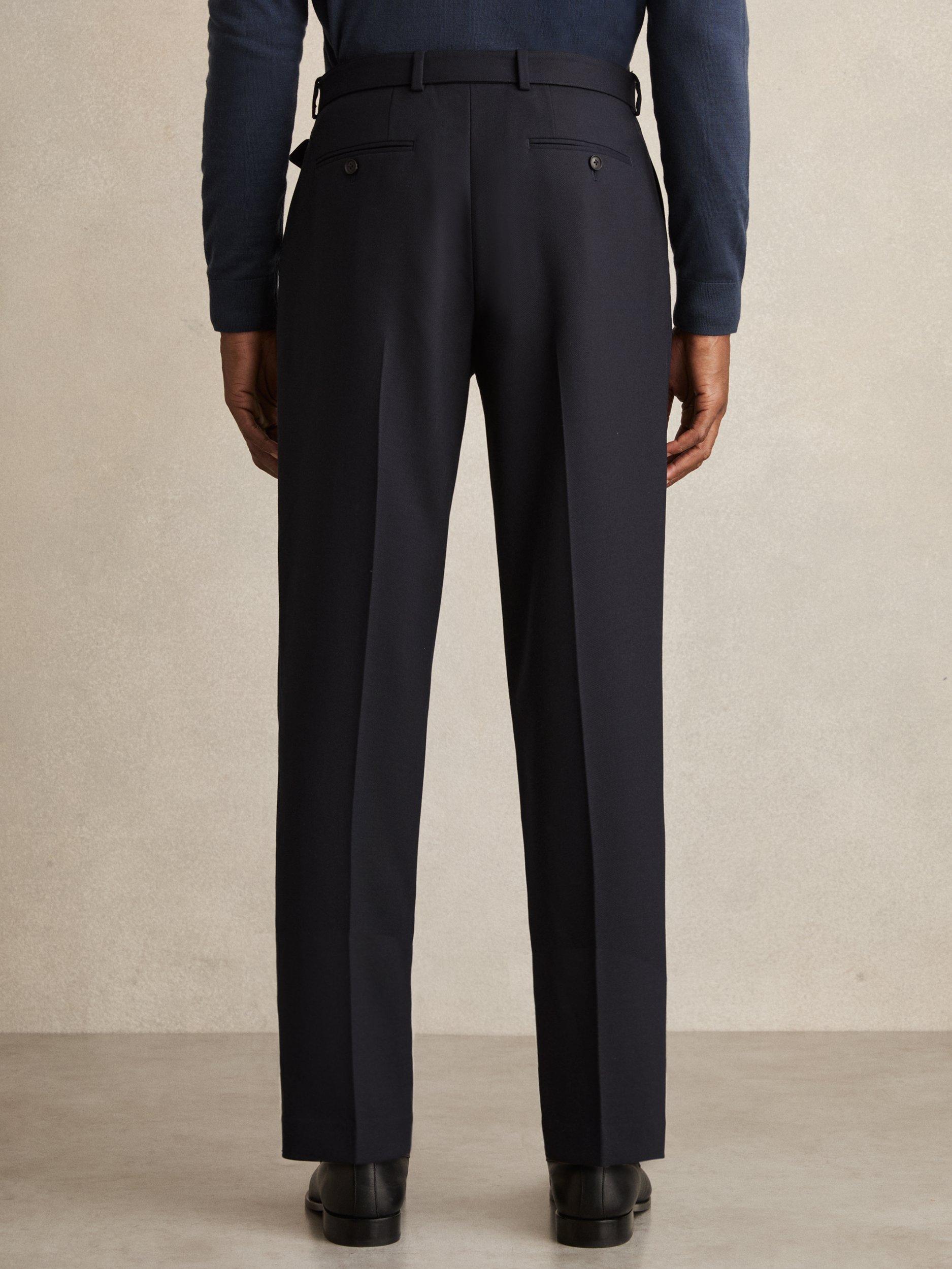 Product image 2 of 5, which shows Reiss Strap Wool Blend Tapered Trousers, Navy, 30R