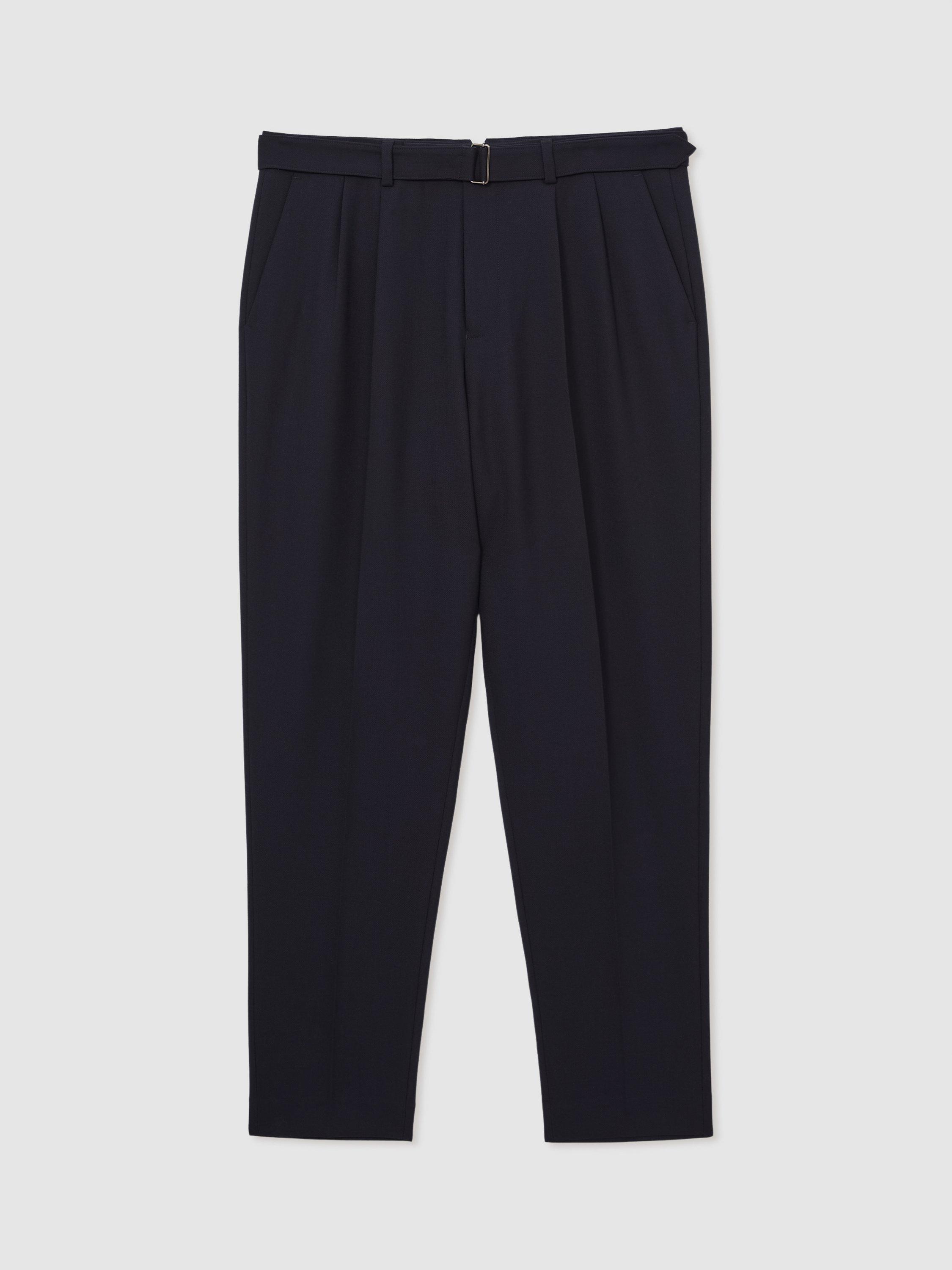 Product image 3 of 5, which shows Reiss Strap Wool Blend Tapered Trousers, Navy, 30R