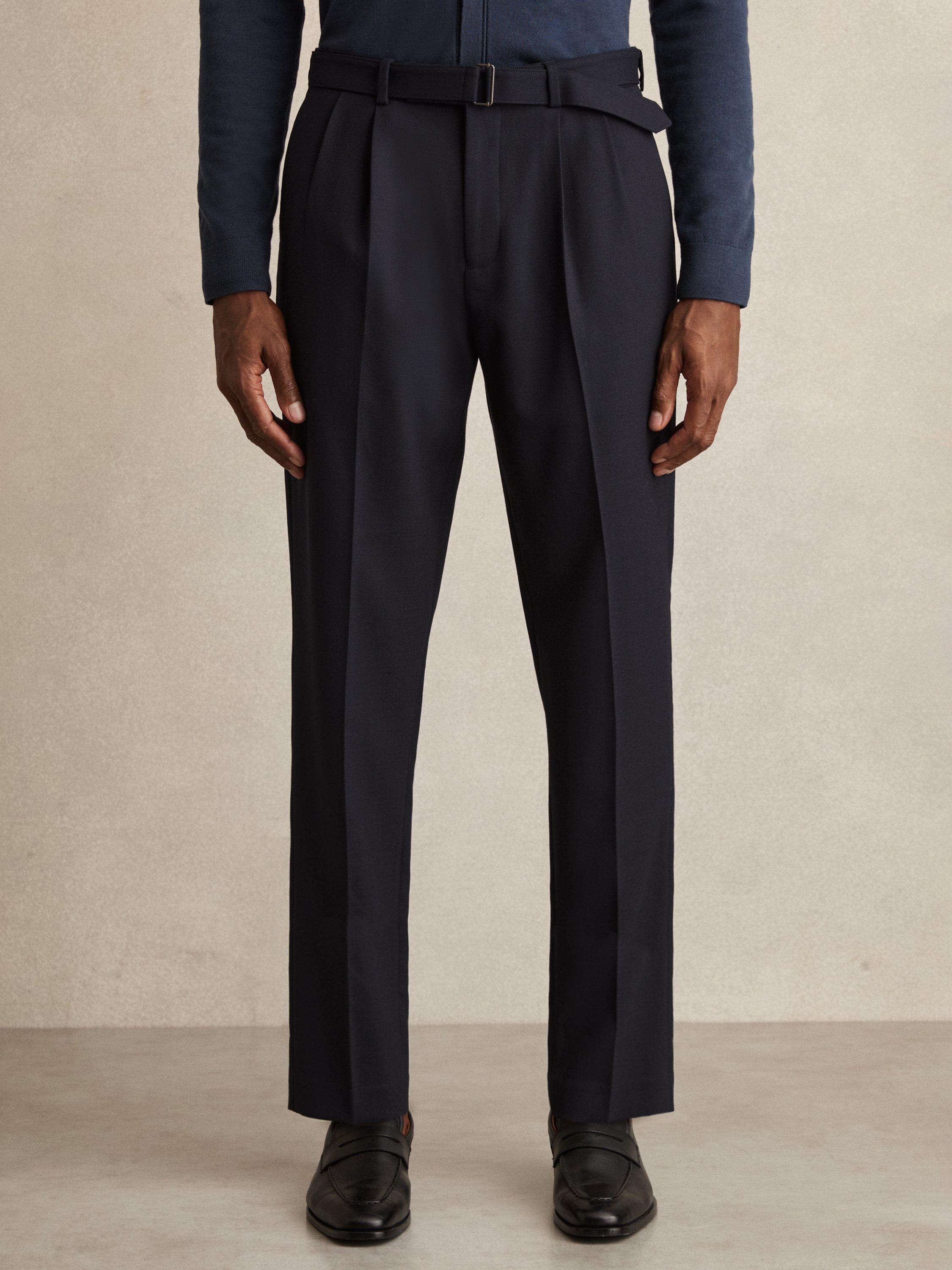 Product image 4 of 5, which shows Reiss Strap Wool Blend Tapered Trousers, Navy, 30R