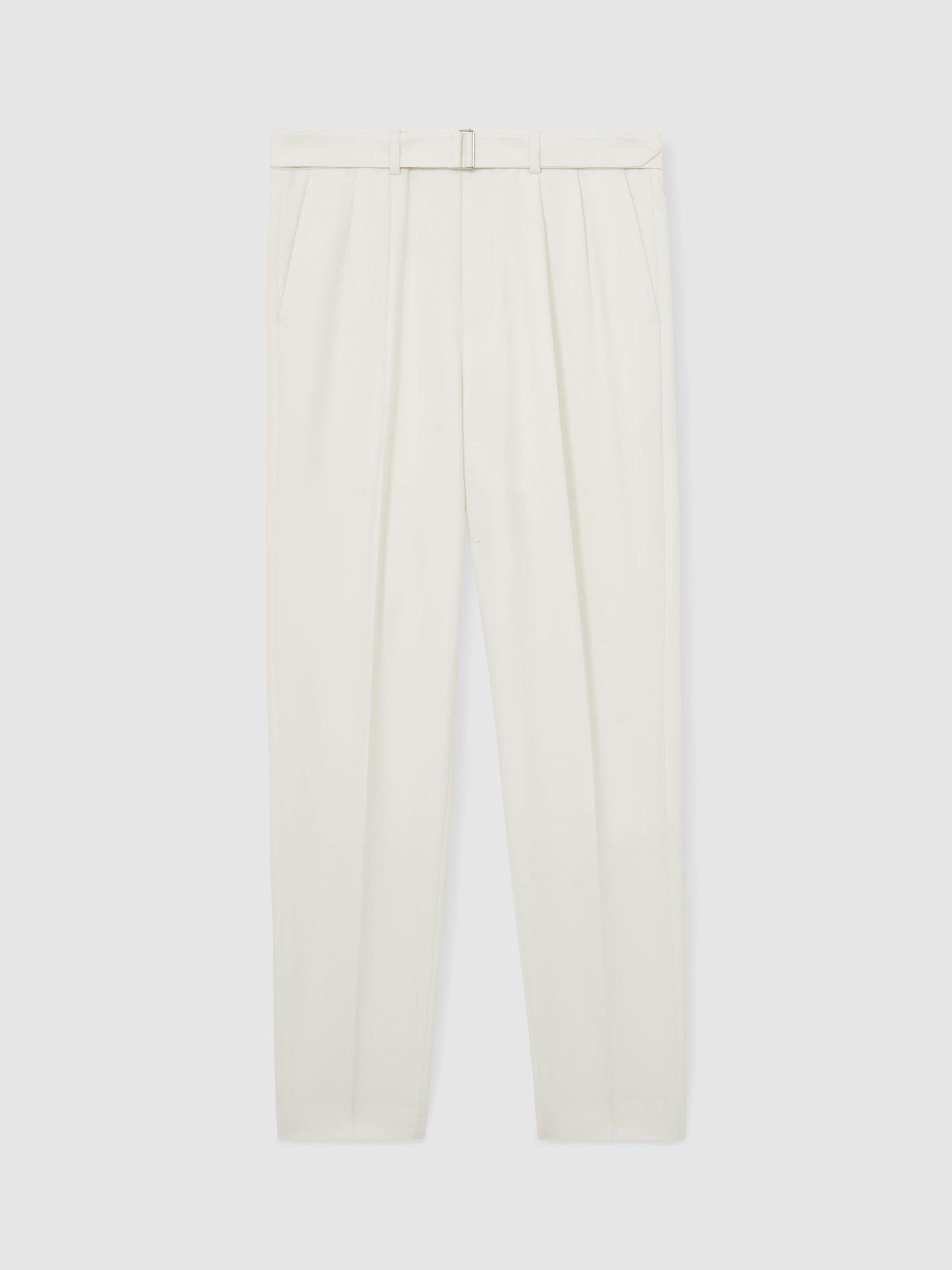 Product image 3 of 5, which shows Reiss Strap Wool Blend Tapered Trousers, White, 30R