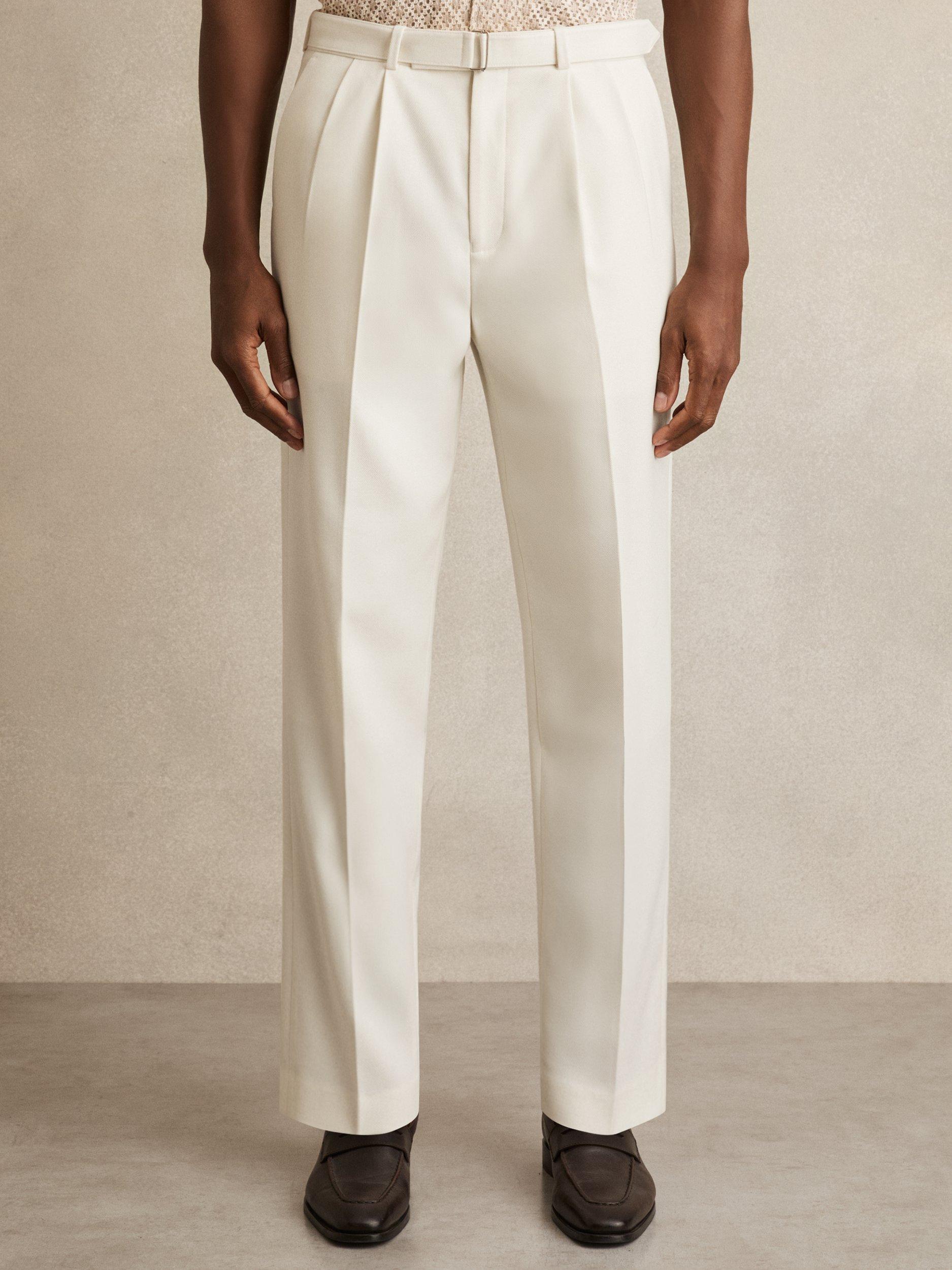 Product image 4 of 5, which shows Reiss Strap Wool Blend Tapered Trousers, White, 30R