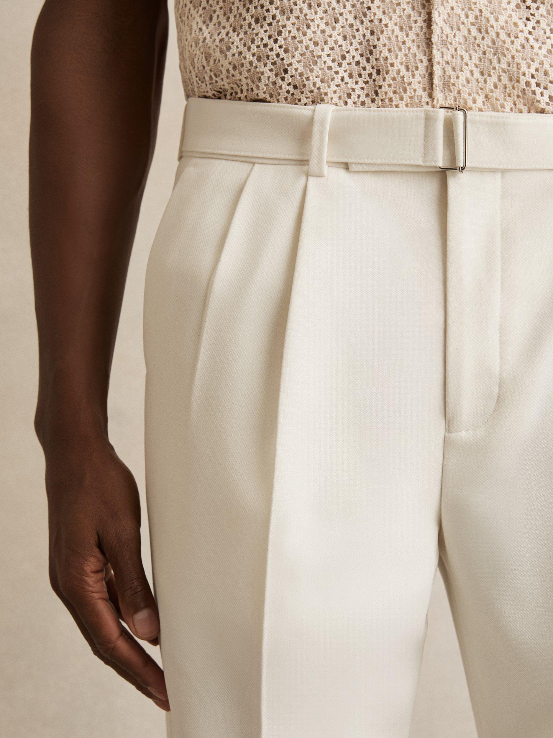 Product image 5 of 5, which shows Reiss Strap Wool Blend Tapered Trousers, White, 30R