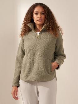 Truly Boucle Sherpa 1/2 Zip Jumper, Ecru, Slate Green