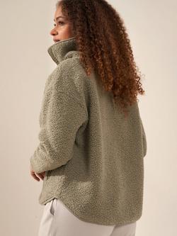 Truly Boucle Sherpa 1/2 Zip Jumper, Ecru - view 2, Slate Green