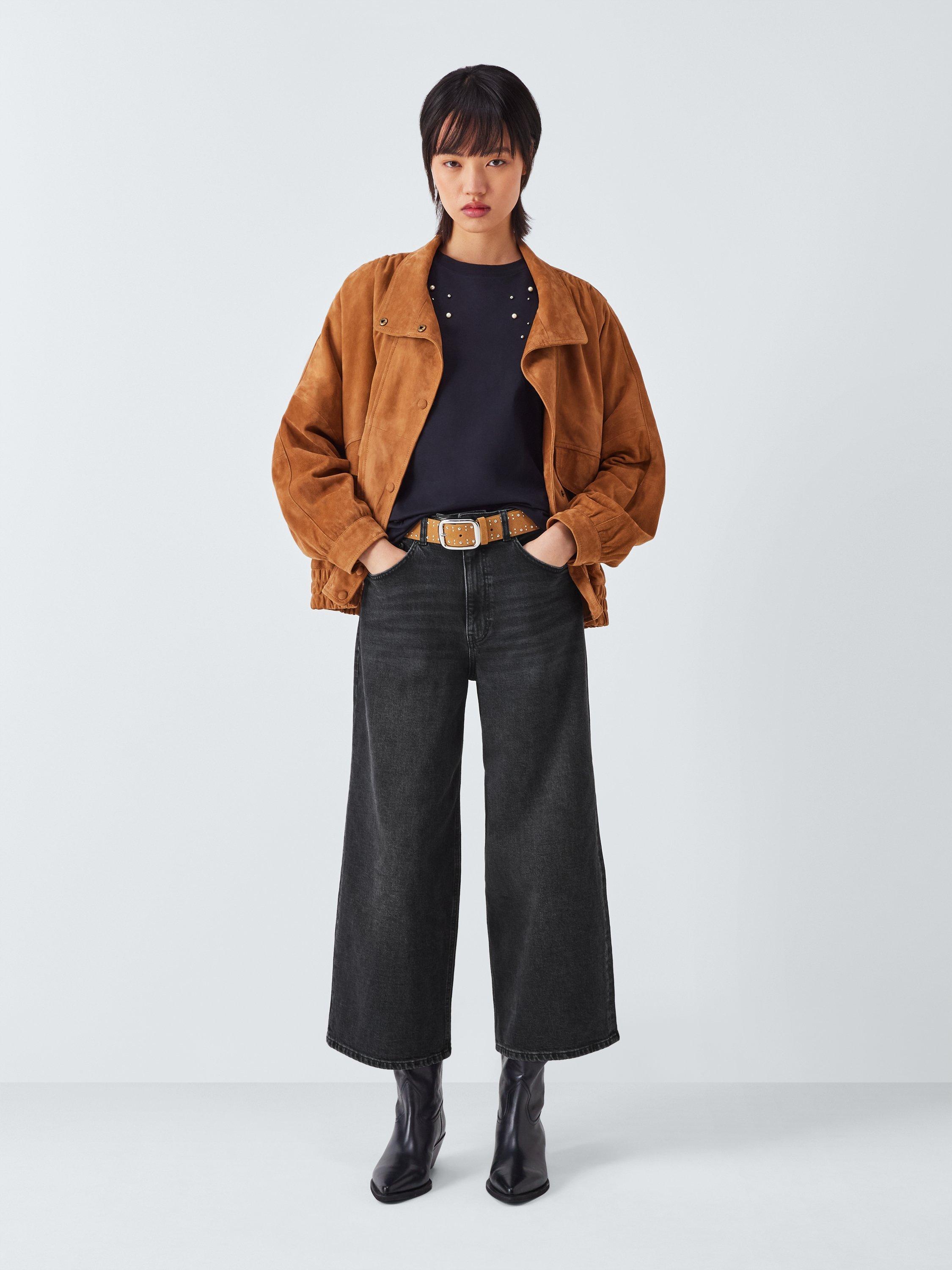 Product image 3 of 6, which shows AND/OR Westlake Wide Leg Cropped Jeans, Washed Black, 26R