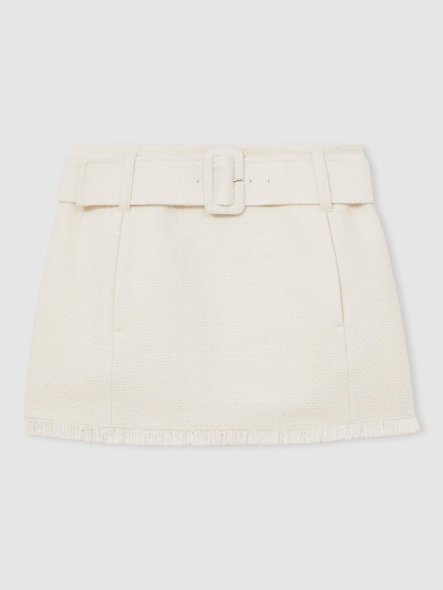 Product image 3 of 5, which shows Reiss Mia Wool Blend Belted Mini Skirt, White, 6