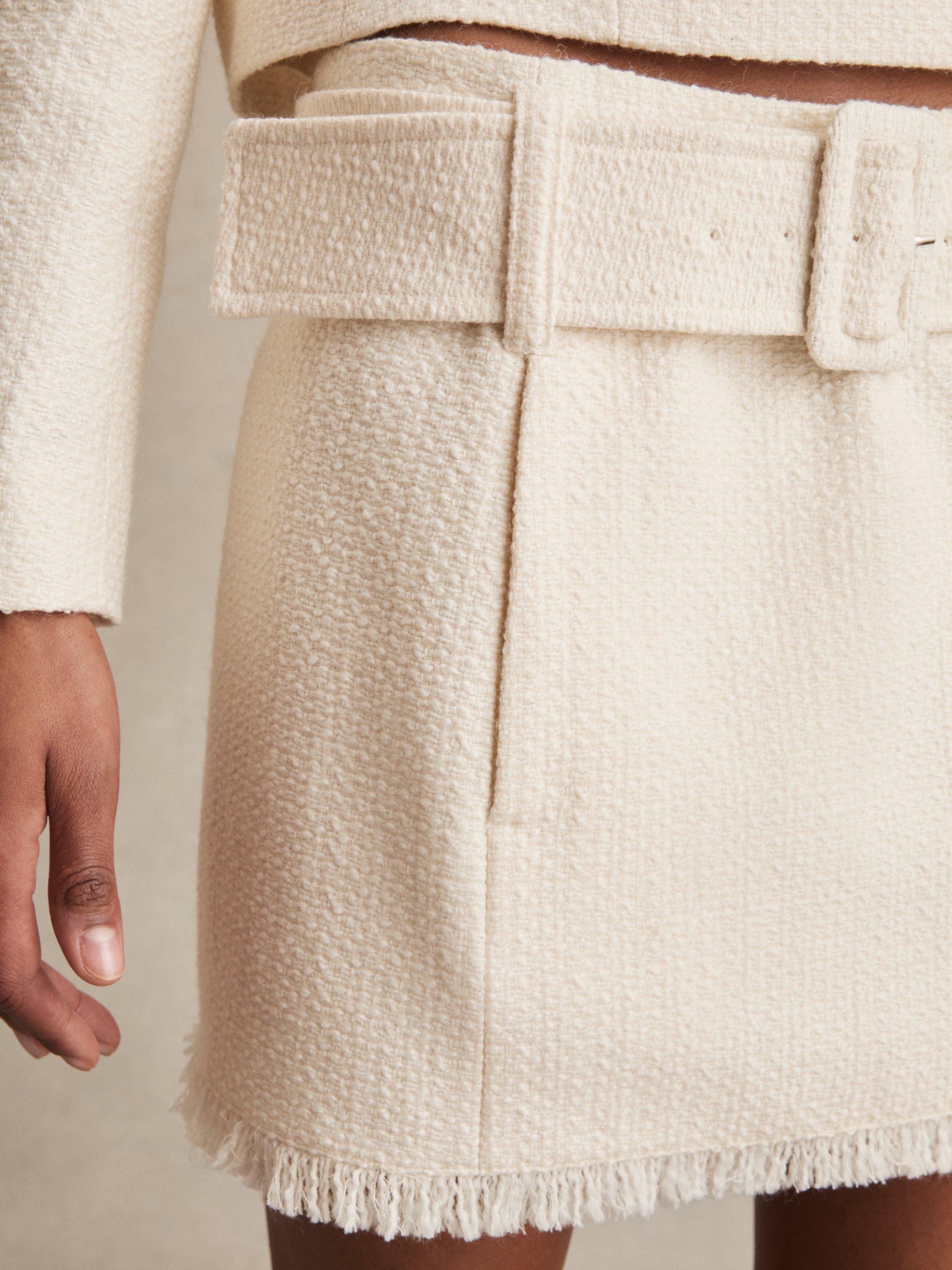Product image 5 of 5, which shows Reiss Mia Wool Blend Belted Mini Skirt, White, 6
