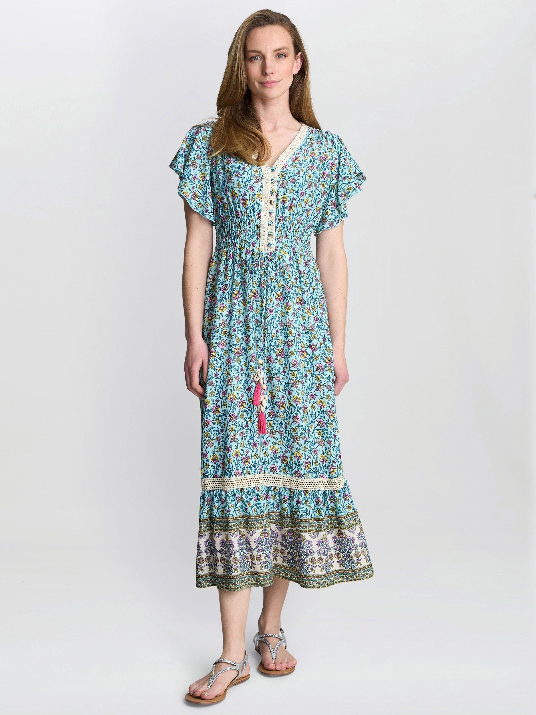 Product image 1 of 5, which shows Gina Bacconi Frankie Vintage Print Midi Dress, Green, S