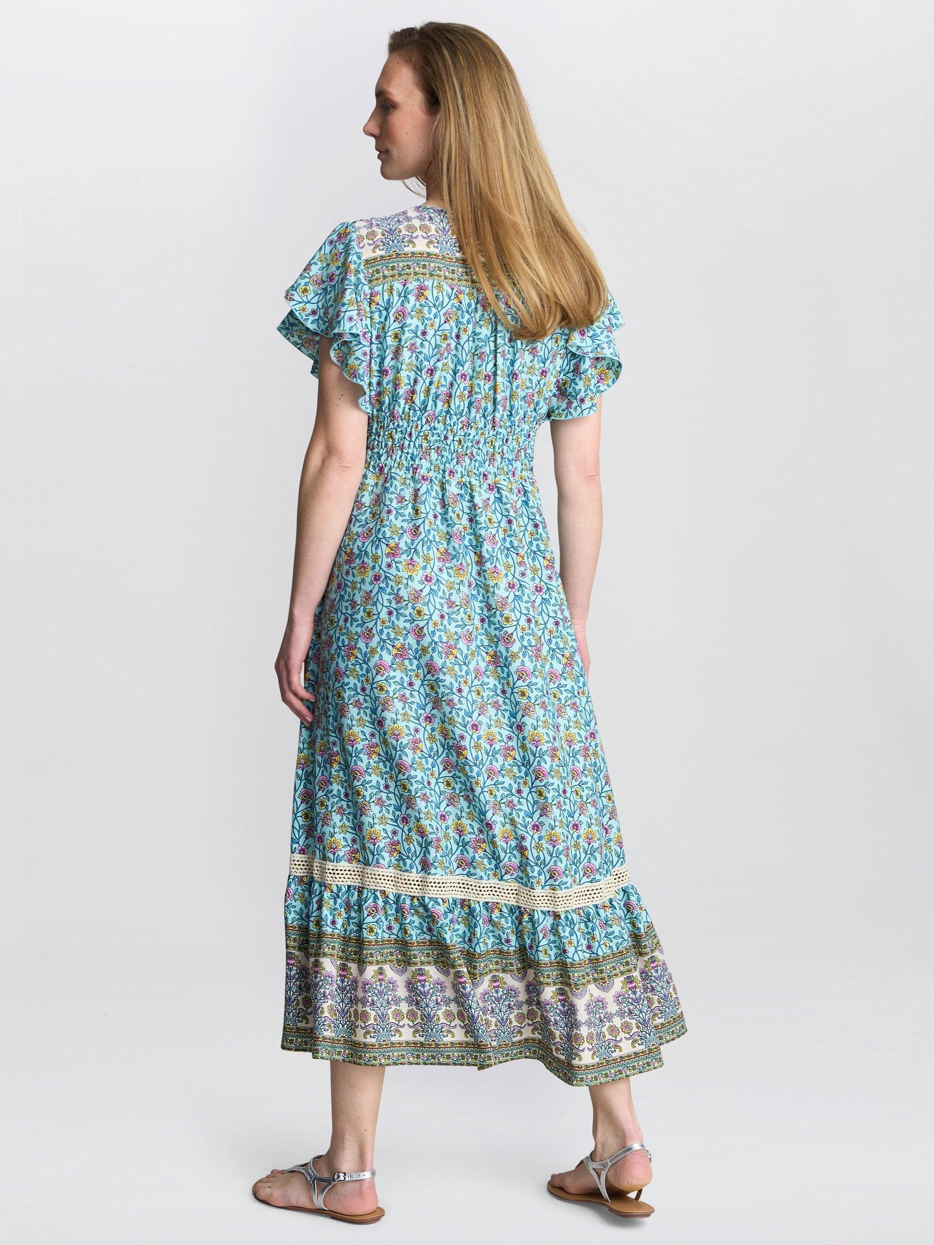 Product image 2 of 5, which shows Gina Bacconi Frankie Vintage Print Midi Dress, Green, S