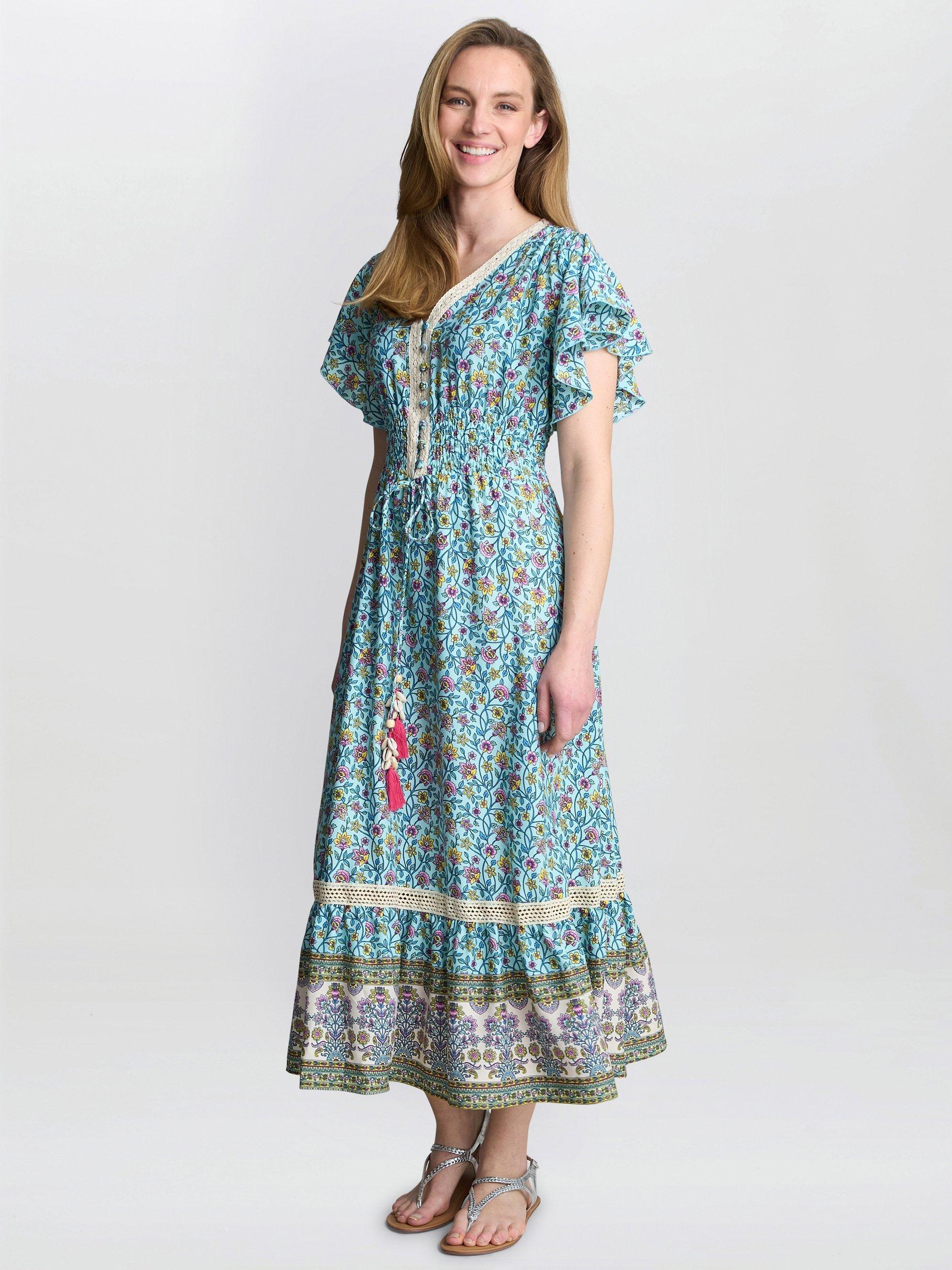Product image 3 of 5, which shows Gina Bacconi Frankie Vintage Print Midi Dress, Green, S