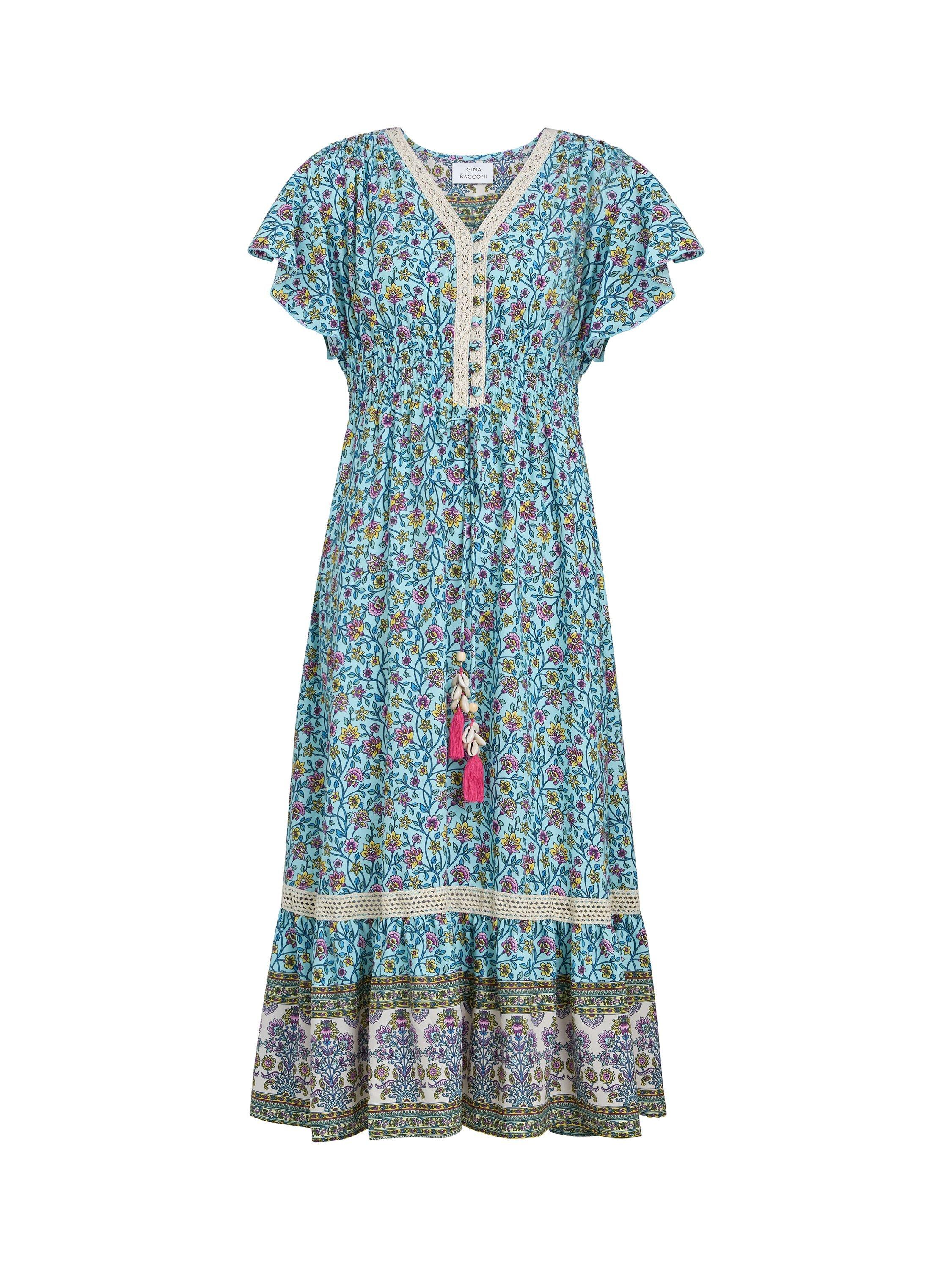 Product image 4 of 5, which shows Gina Bacconi Frankie Vintage Print Midi Dress, Green, S