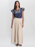 Gina Bacconi Cressa Embroidered Flutter Sleeve Top, Navy