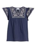 Gina Bacconi Cressa Embroidered Flutter Sleeve Top, Navy