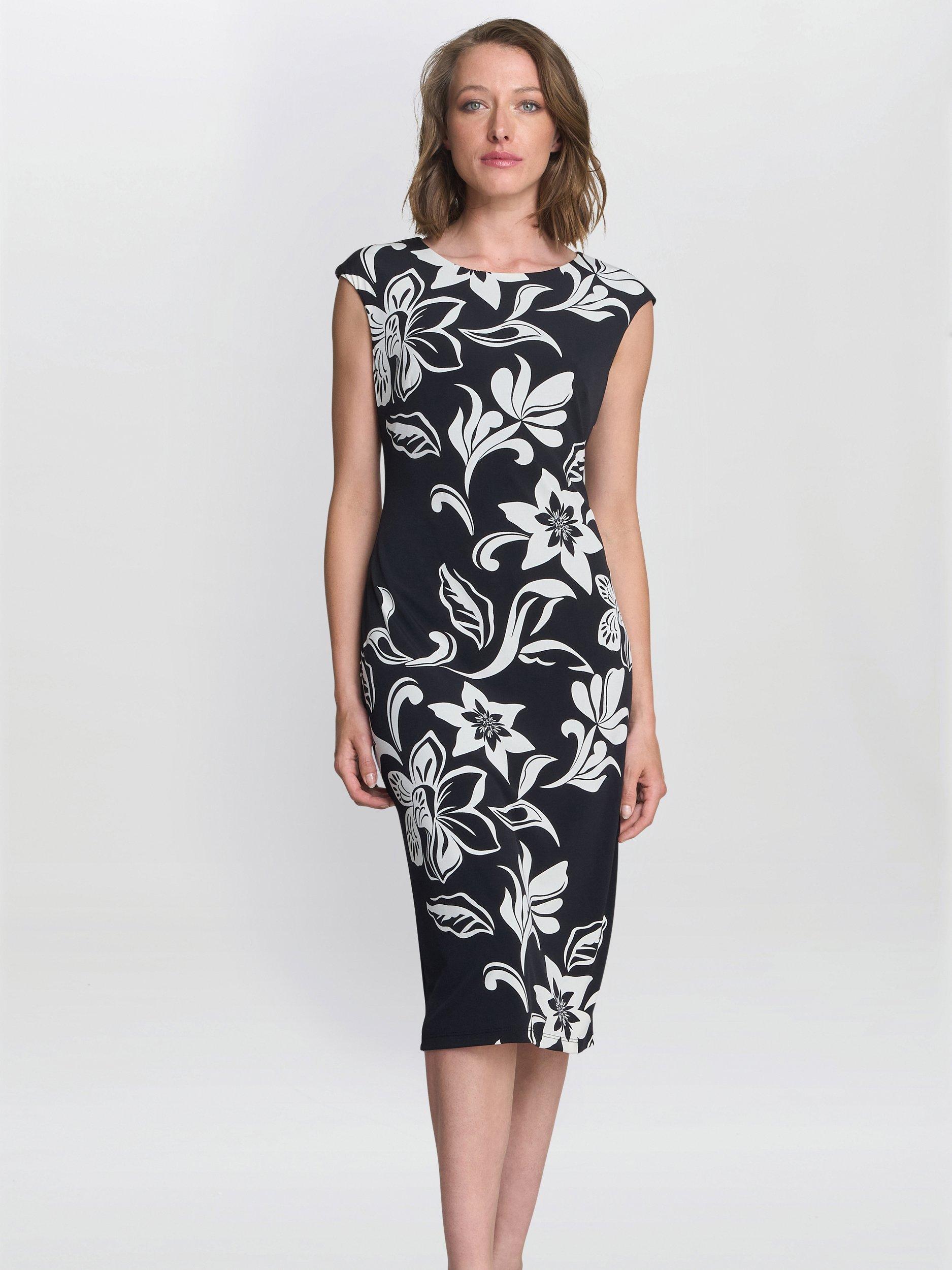 Product image 1 of 5, which shows Gina Bacconi Marjorie Floral Shift Dress, Black/Ivory, 8