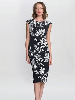 Gina Bacconi Marjorie Floral Shift Dress, Black/Ivory, Black/Ivory