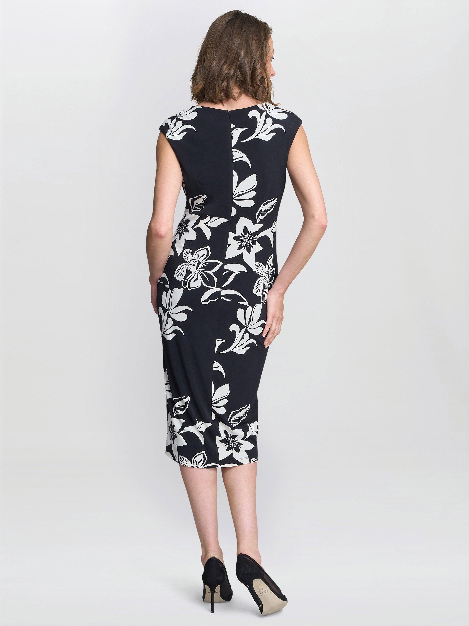 Product image 2 of 5, which shows Gina Bacconi Marjorie Floral Shift Dress, Black/Ivory, 8