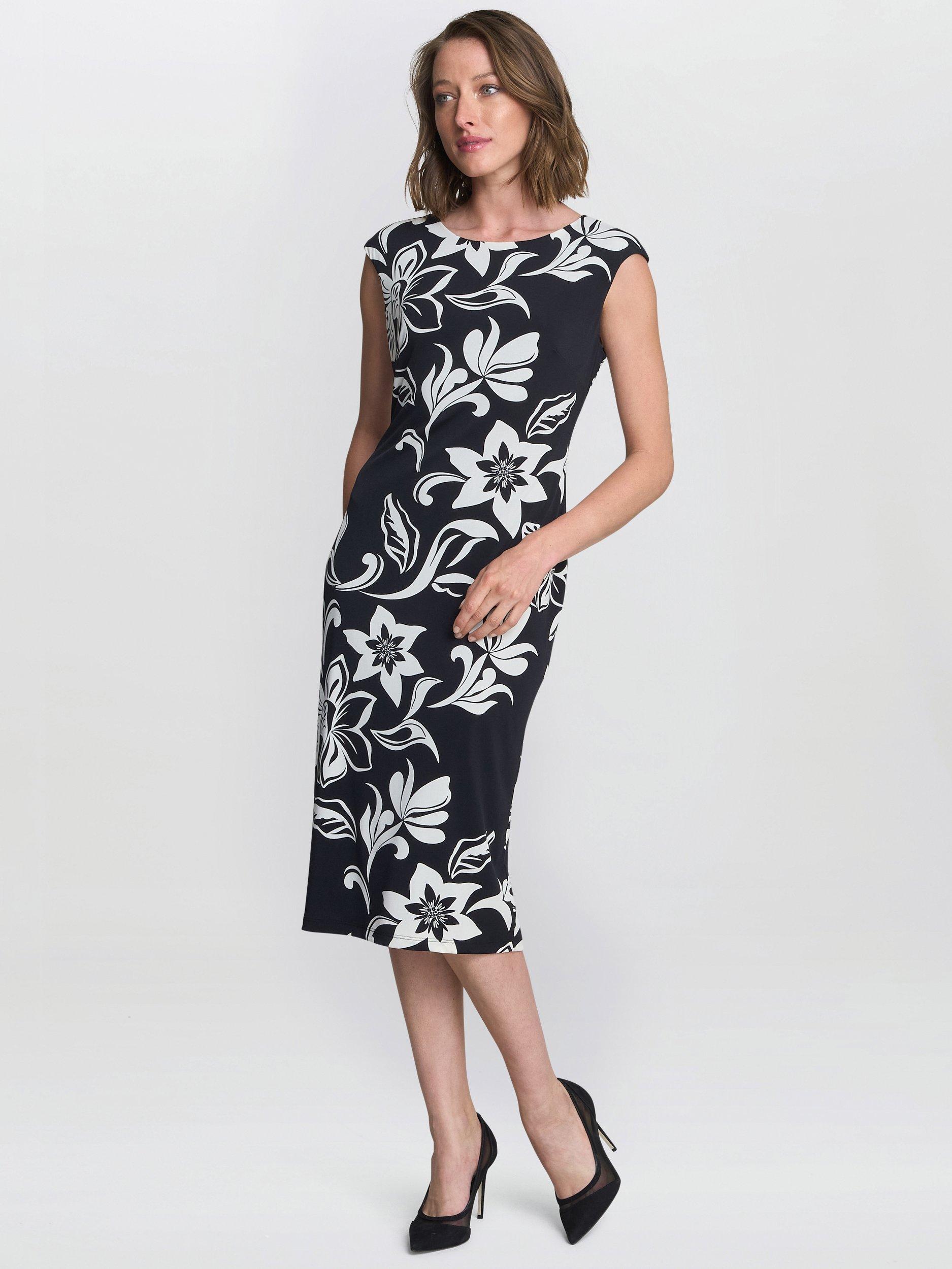 Product image 3 of 5, which shows Gina Bacconi Marjorie Floral Shift Dress, Black/Ivory, 8