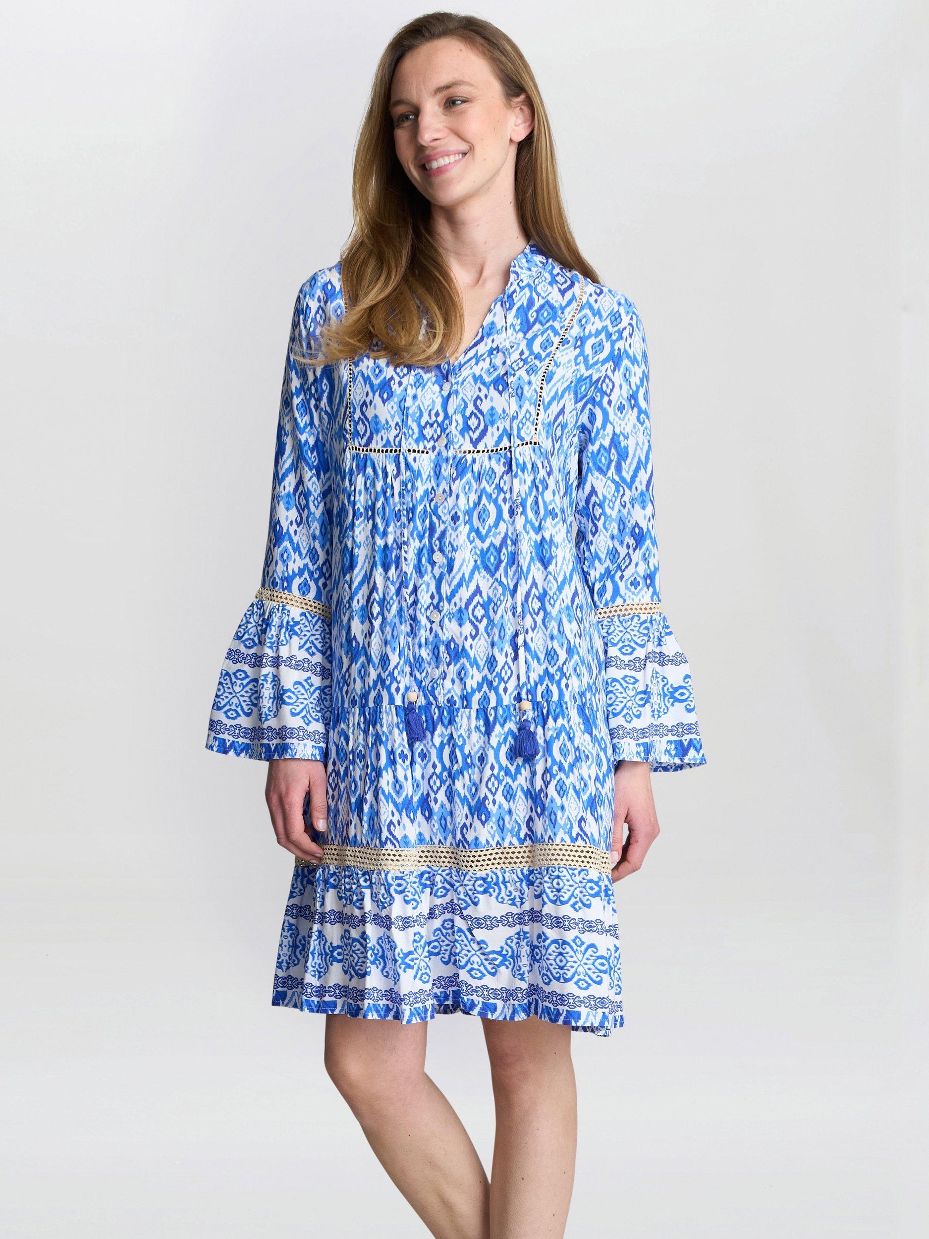 Product image 1 of 6, which shows Gina Bacconi Eva Marie Kaftan Shirt Dress, Blue, S