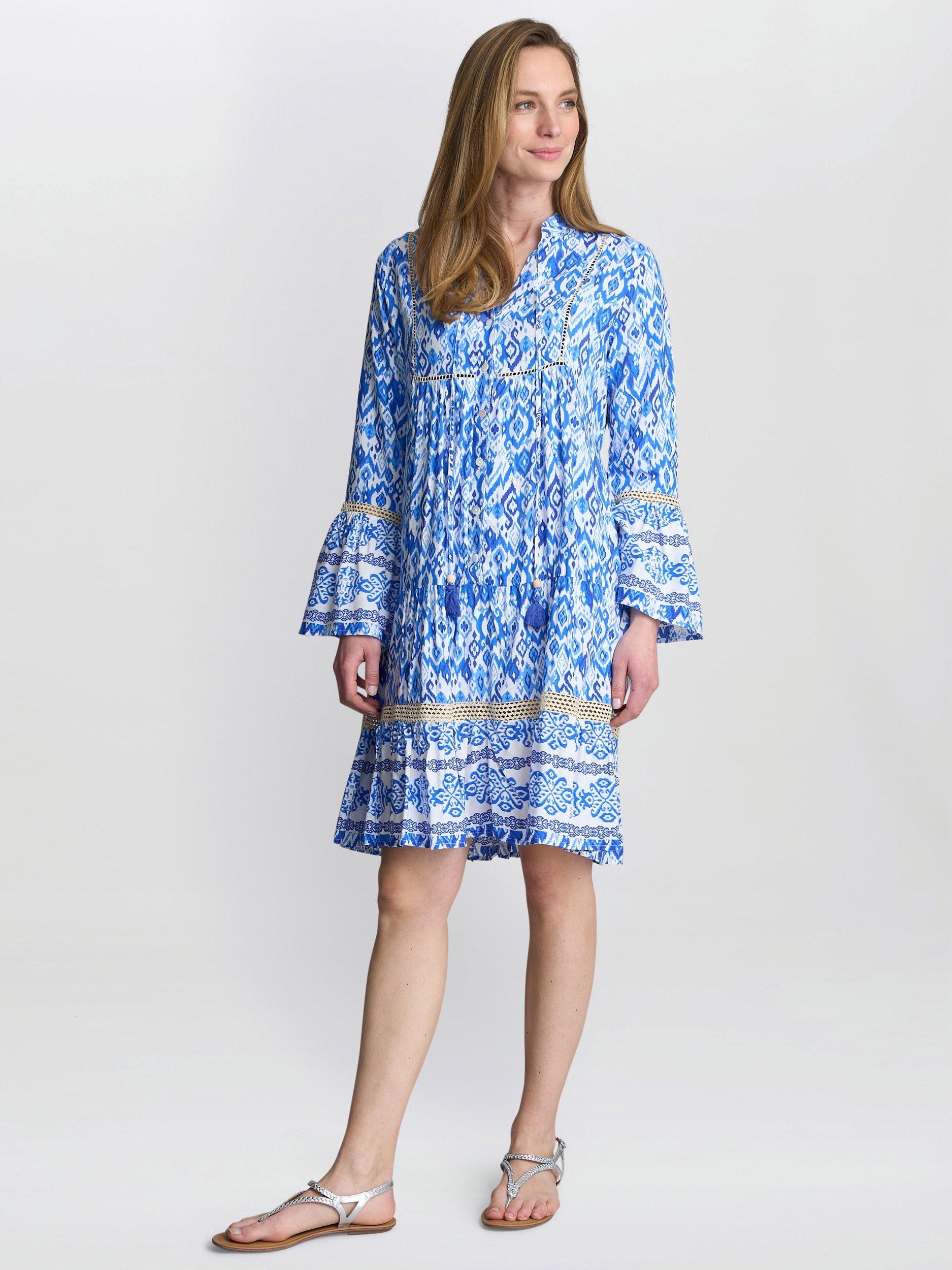 Product image 3 of 6, which shows Gina Bacconi Eva Marie Kaftan Shirt Dress, Blue, S
