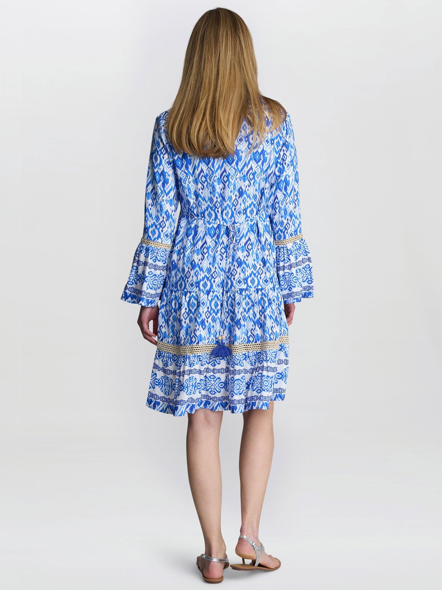 Product image 6 of 6, which shows Gina Bacconi Eva Marie Kaftan Shirt Dress, Blue, S