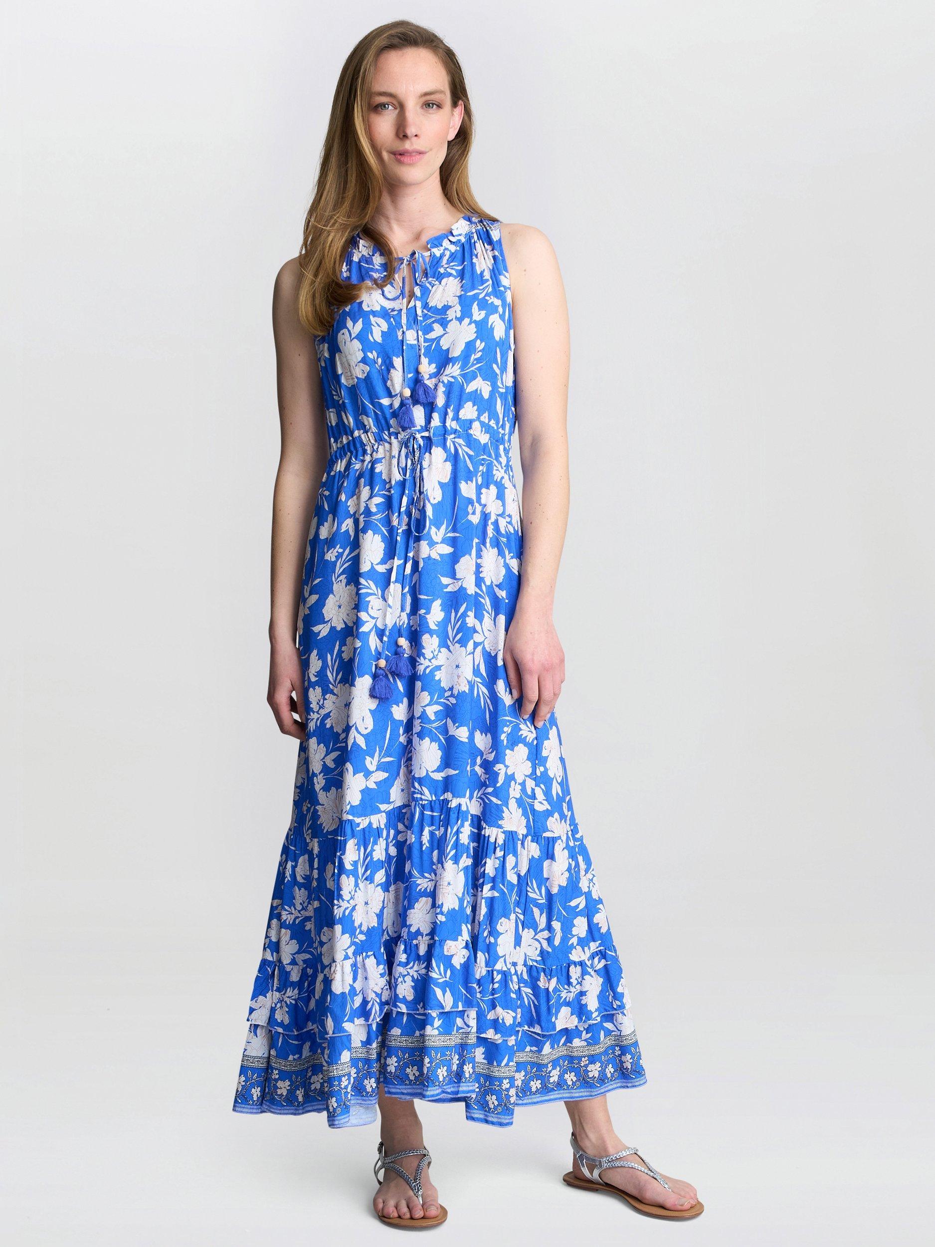Product image 1 of 5, which shows Gina Bacconi Fawn Floral Sleeveless Maxi Dress, Blue, S