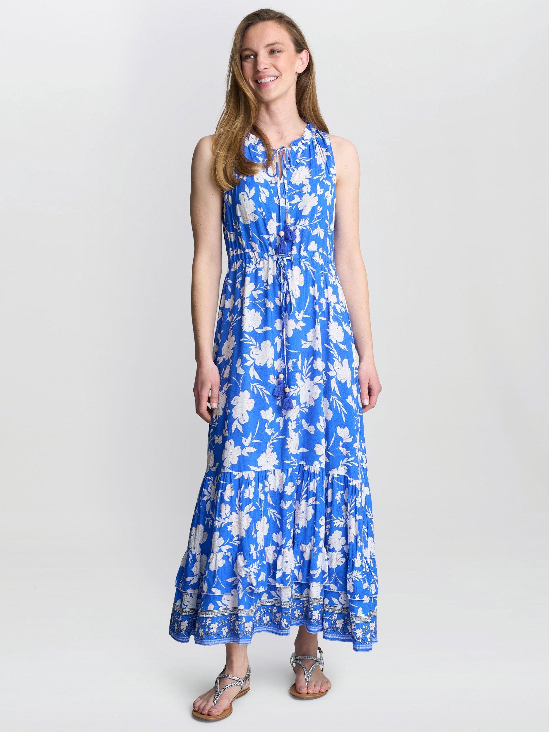 Product image 3 of 5, which shows Gina Bacconi Fawn Floral Sleeveless Maxi Dress, Blue, S