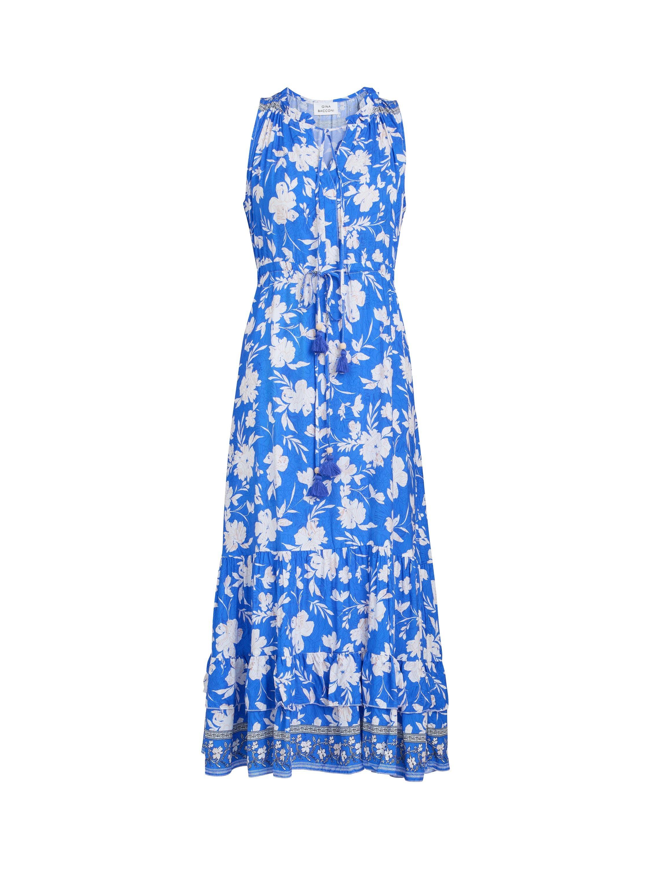 Product image 4 of 5, which shows Gina Bacconi Fawn Floral Sleeveless Maxi Dress, Blue, S