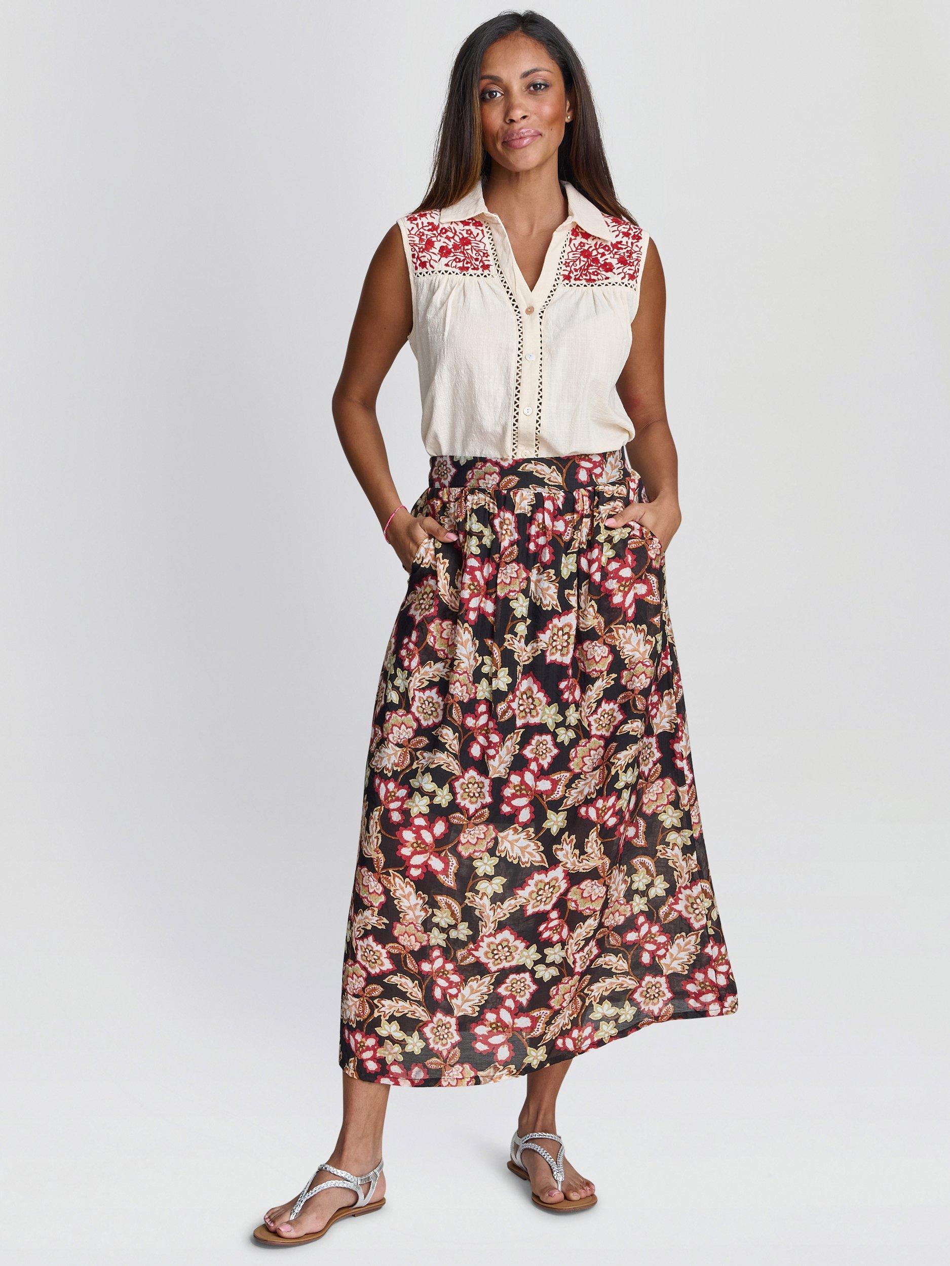 Product image 3 of 5, which shows Gina Bacconi Claude Embroidered Sleeveless Shirt, Beige, S-M