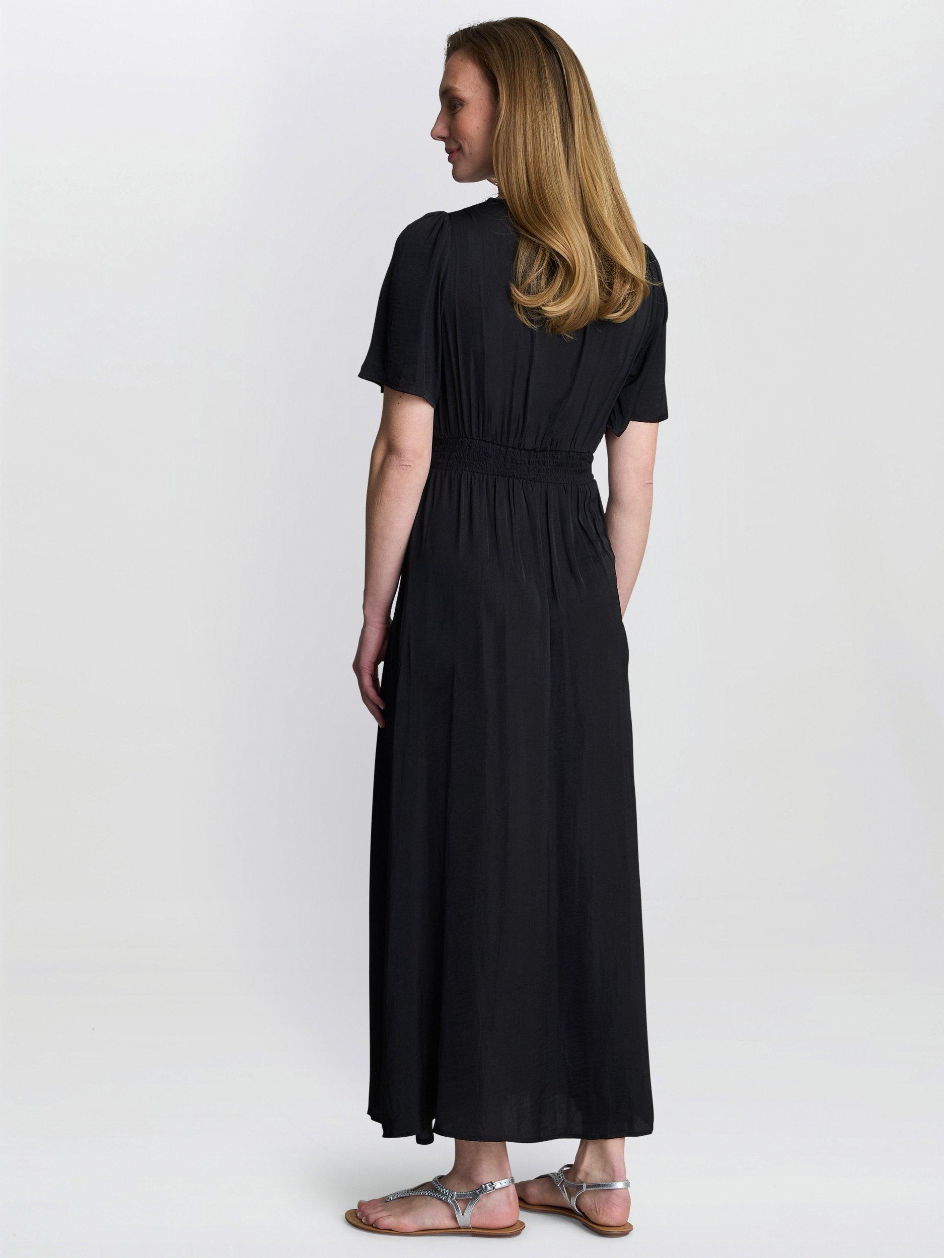 Product image 2 of 6, which shows Gina Bacconi Carole V-Neck Short Sleeved Maxi Dress, Black, S/M