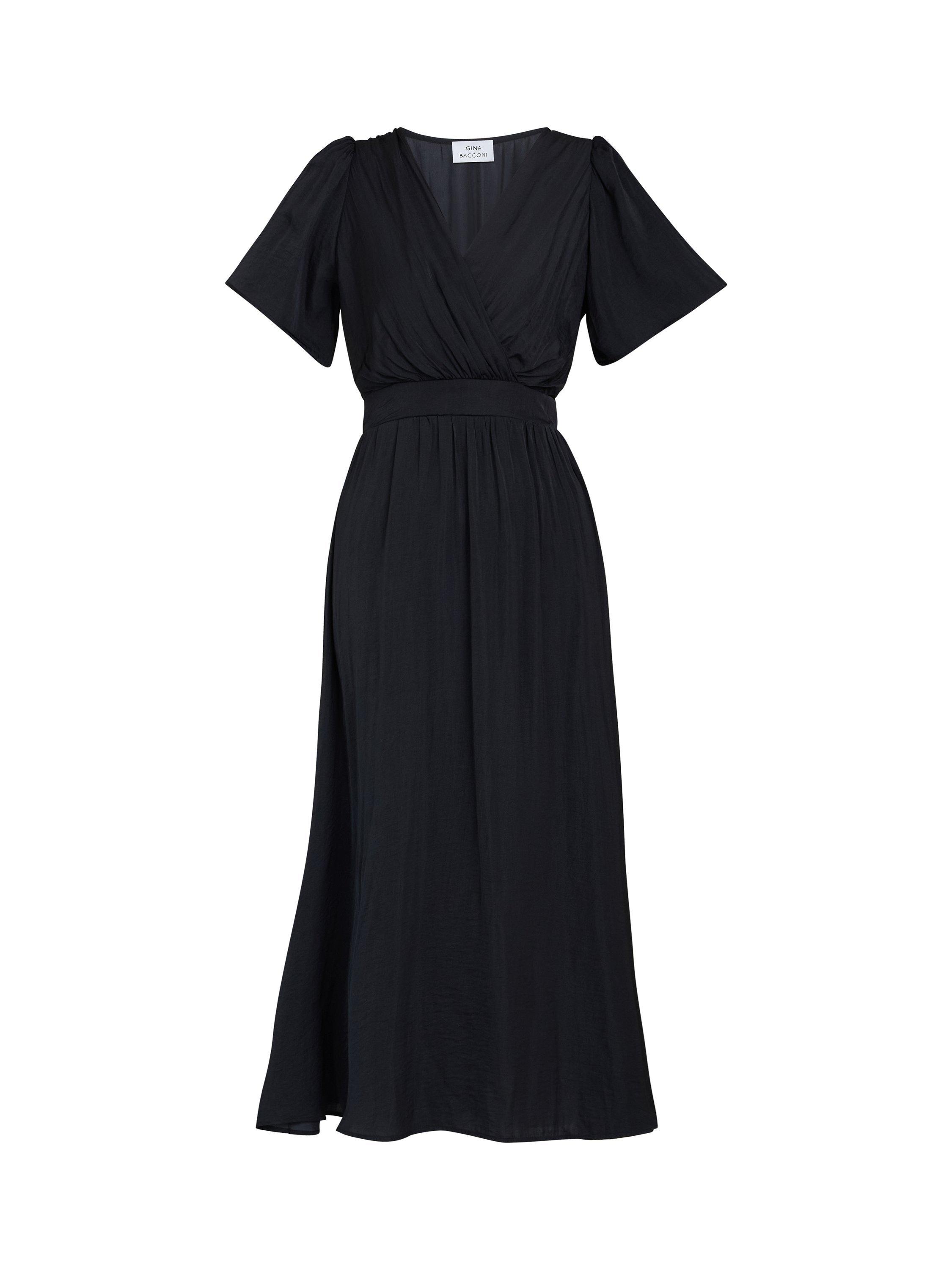 Product image 4 of 6, which shows Gina Bacconi Carole V-Neck Short Sleeved Maxi Dress, Black, S/M