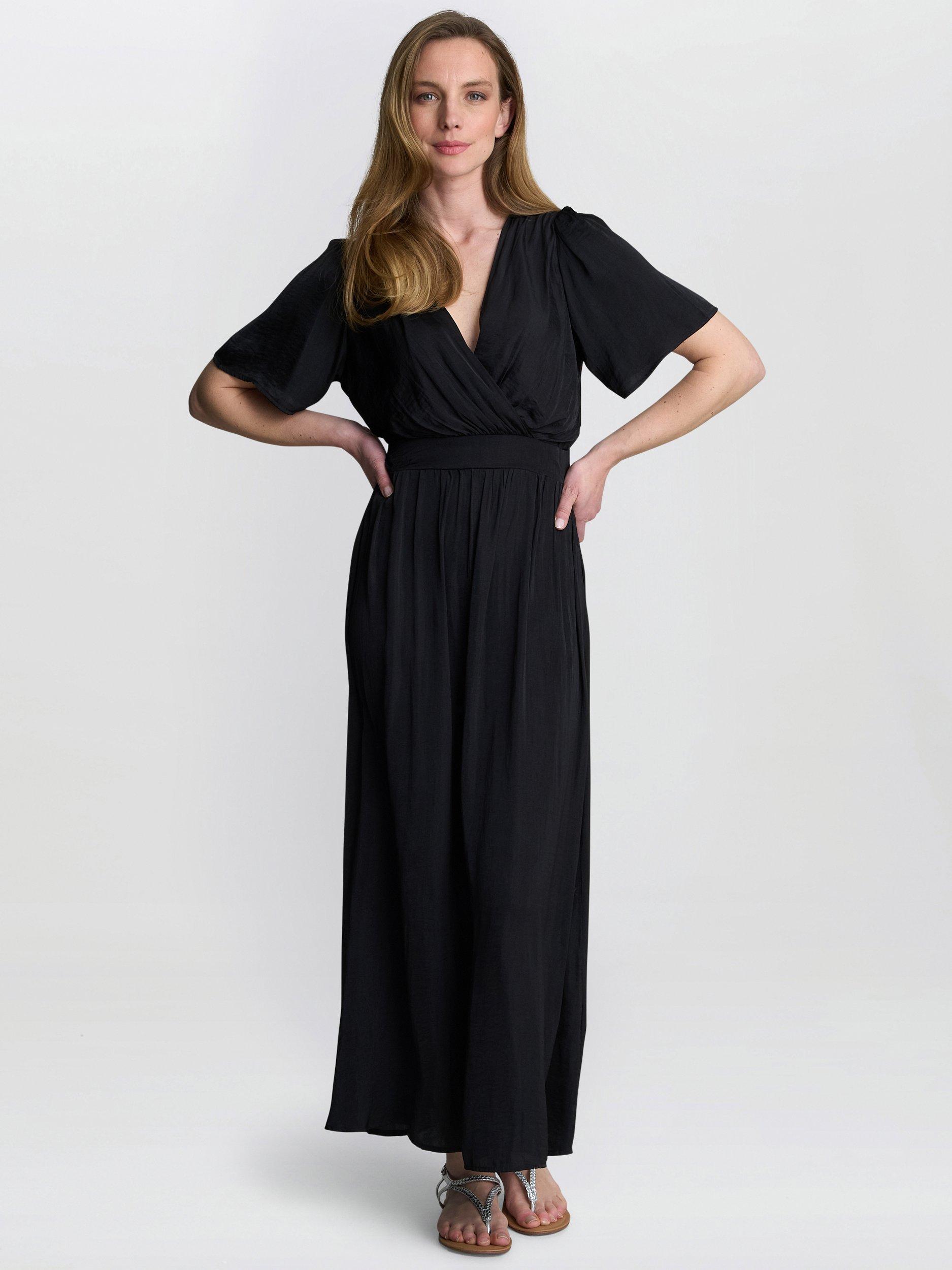 Product image 6 of 6, which shows Gina Bacconi Carole V-Neck Short Sleeved Maxi Dress, Black, S/M